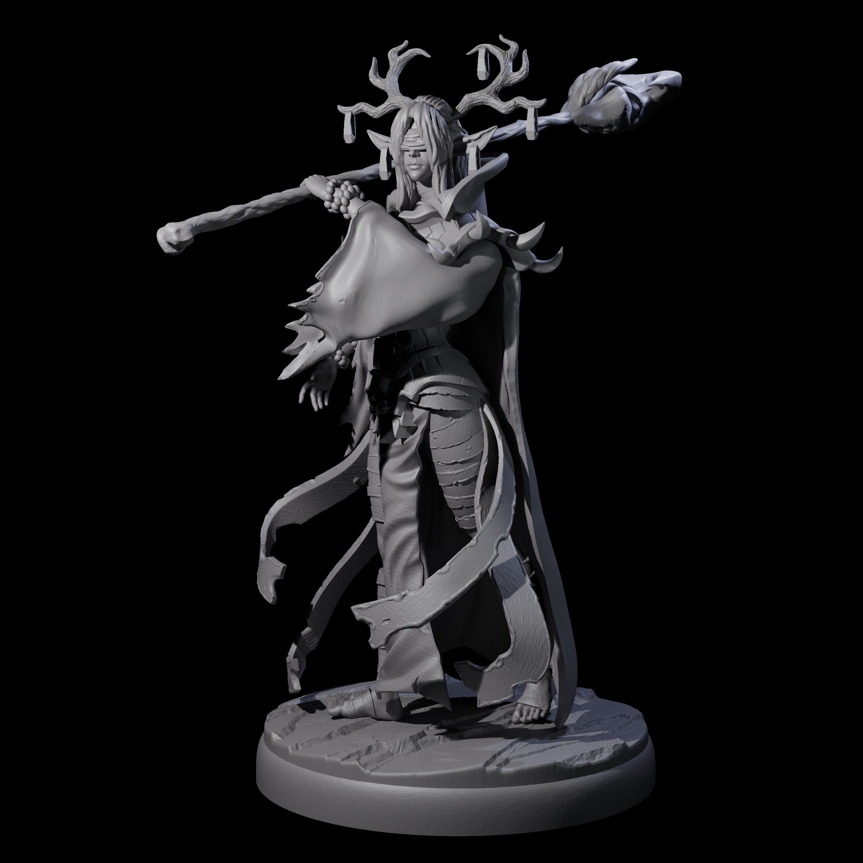 Blindfolded Dark Elf Witch C Miniature for Dungeons and Dragons, Pathfinder or other TTRPGs