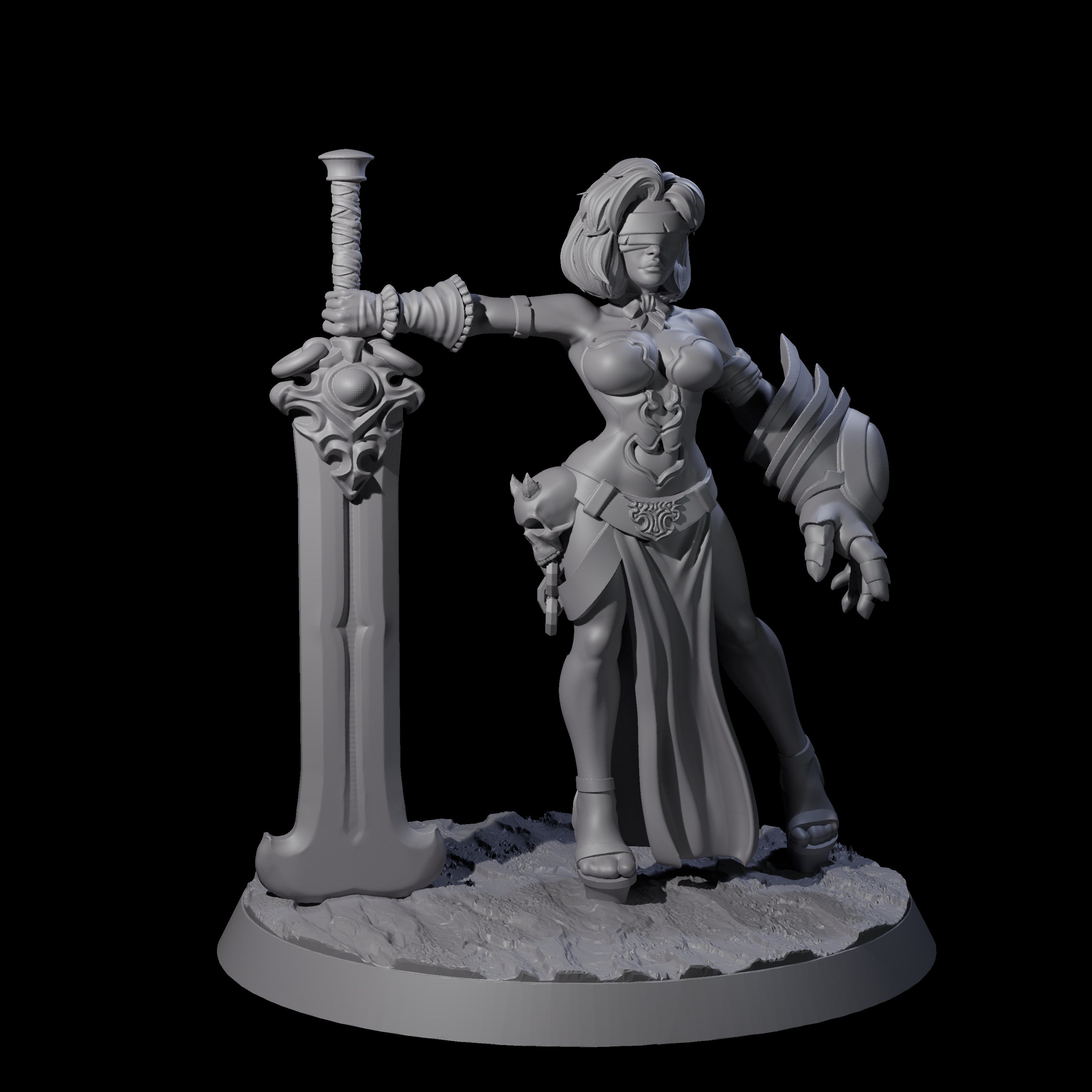 Blindfolded Vixen Warrior Miniature for Dungeons and Dragons, Pathfinder or other TTRPGs