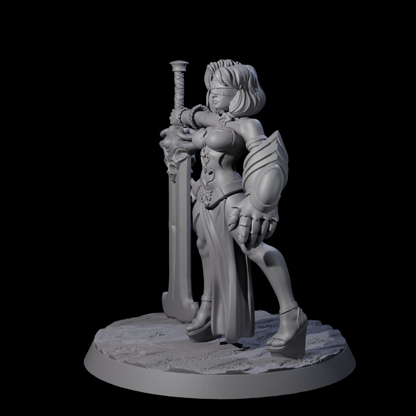 Blindfolded Vixen Warrior Miniature for Dungeons and Dragons, Pathfinder or other TTRPGs