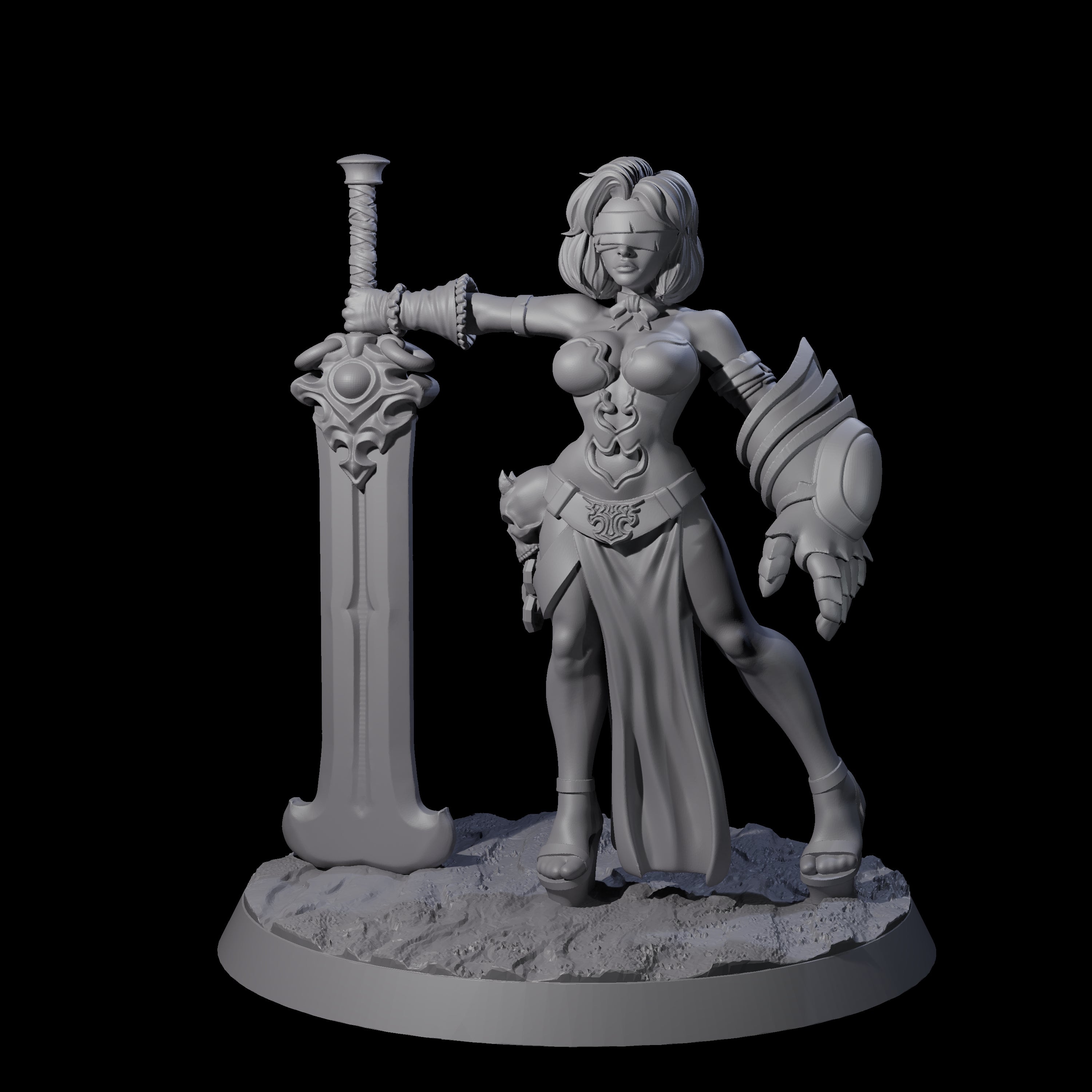 Blindfolded Vixen Warrior Miniature for Dungeons and Dragons, Pathfinder or other TTRPGs