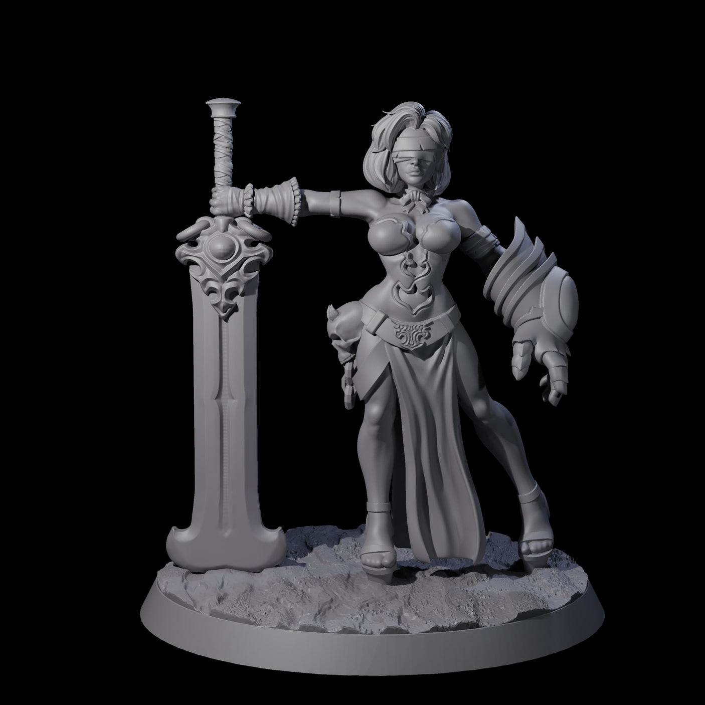 Blindfolded Vixen Warrior Miniature for Dungeons and Dragons, Pathfinder or other TTRPGs