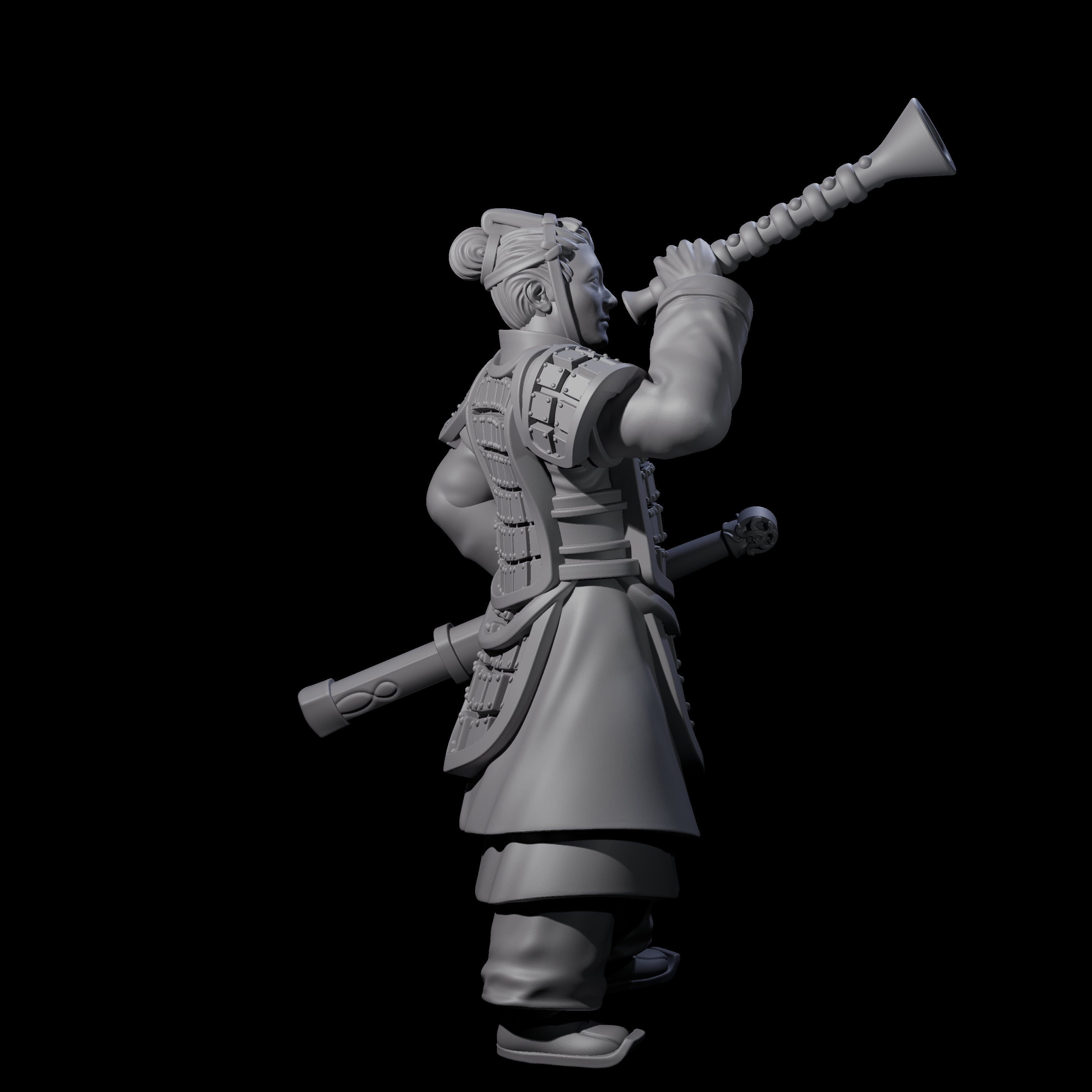 Blowing Chinese Musician Miniature for Dungeons and Dragons, Pathfinder or other TTRPGs
