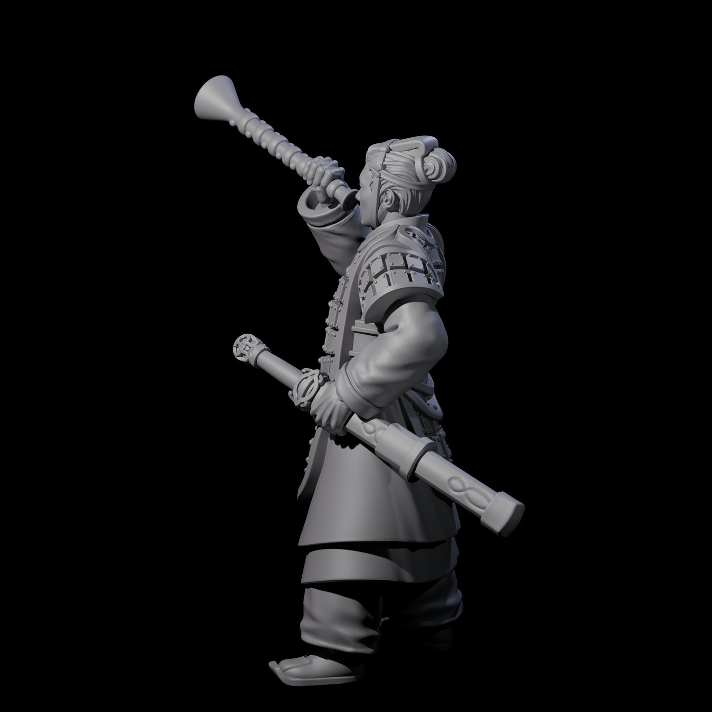 Blowing Chinese Musician Miniature for Dungeons and Dragons, Pathfinder or other TTRPGs