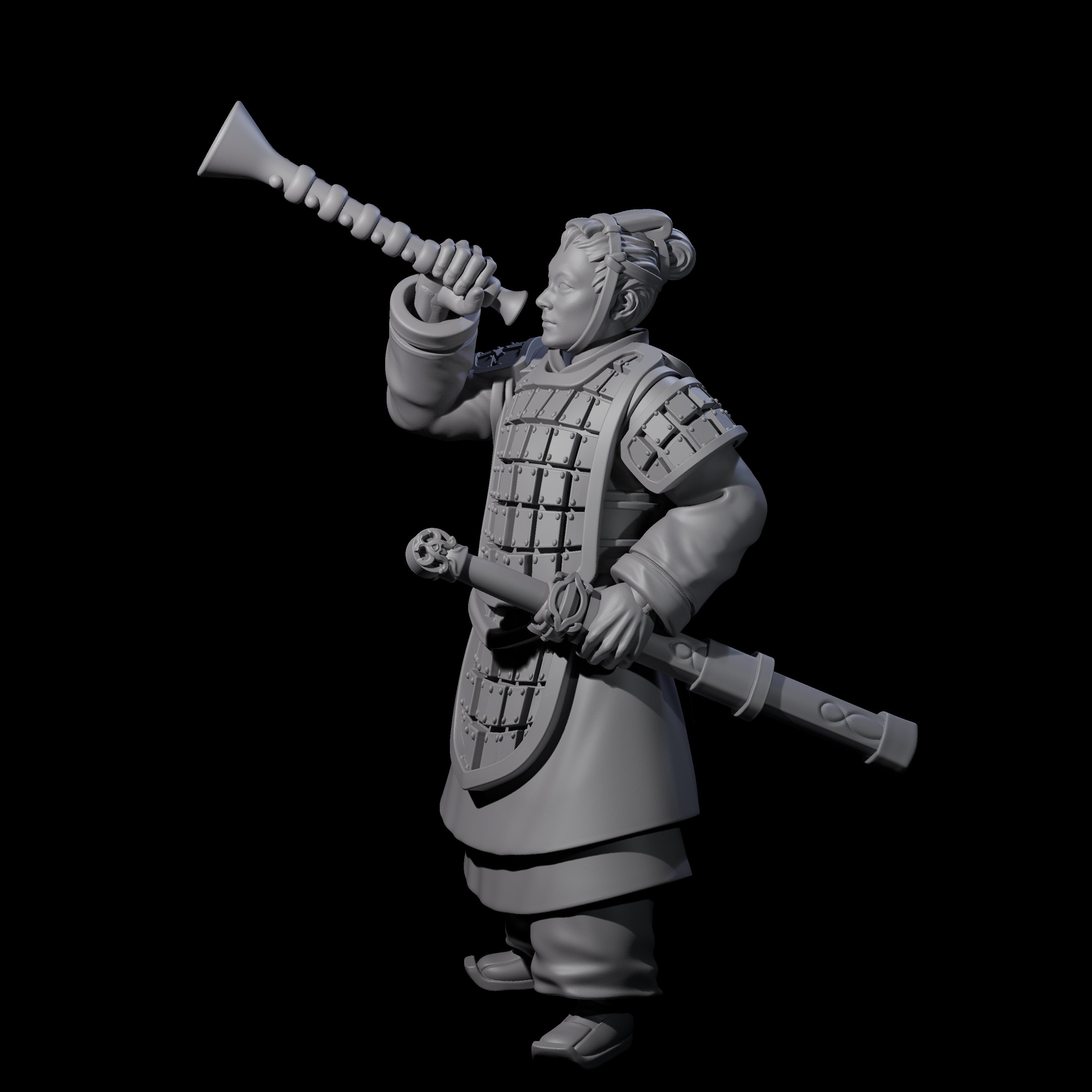 Blowing Chinese Musician Miniature for Dungeons and Dragons, Pathfinder or other TTRPGs