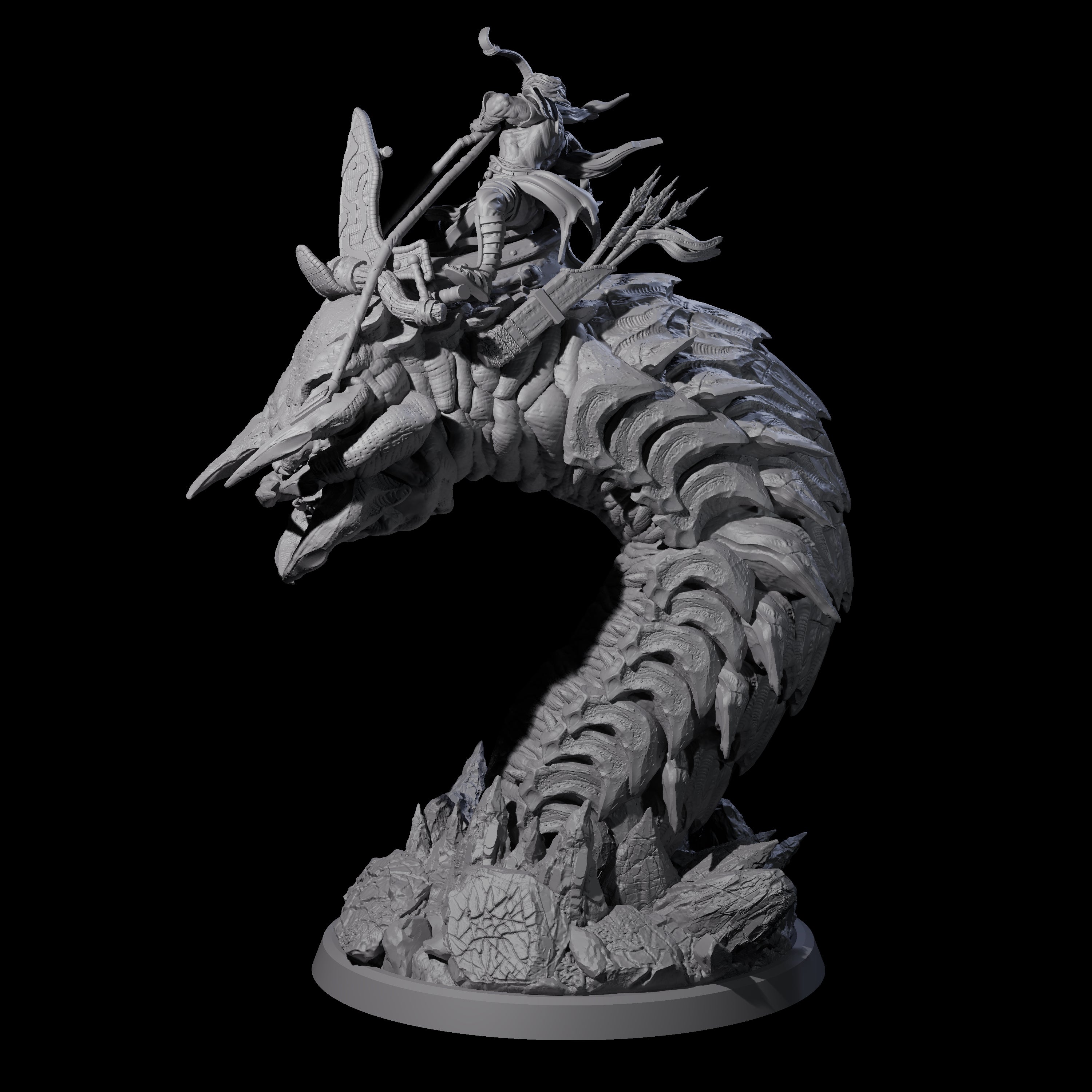 Bucking Purple Worm Rider A Miniature for Dungeons and Dragons, Pathfinder or other TTRPGs