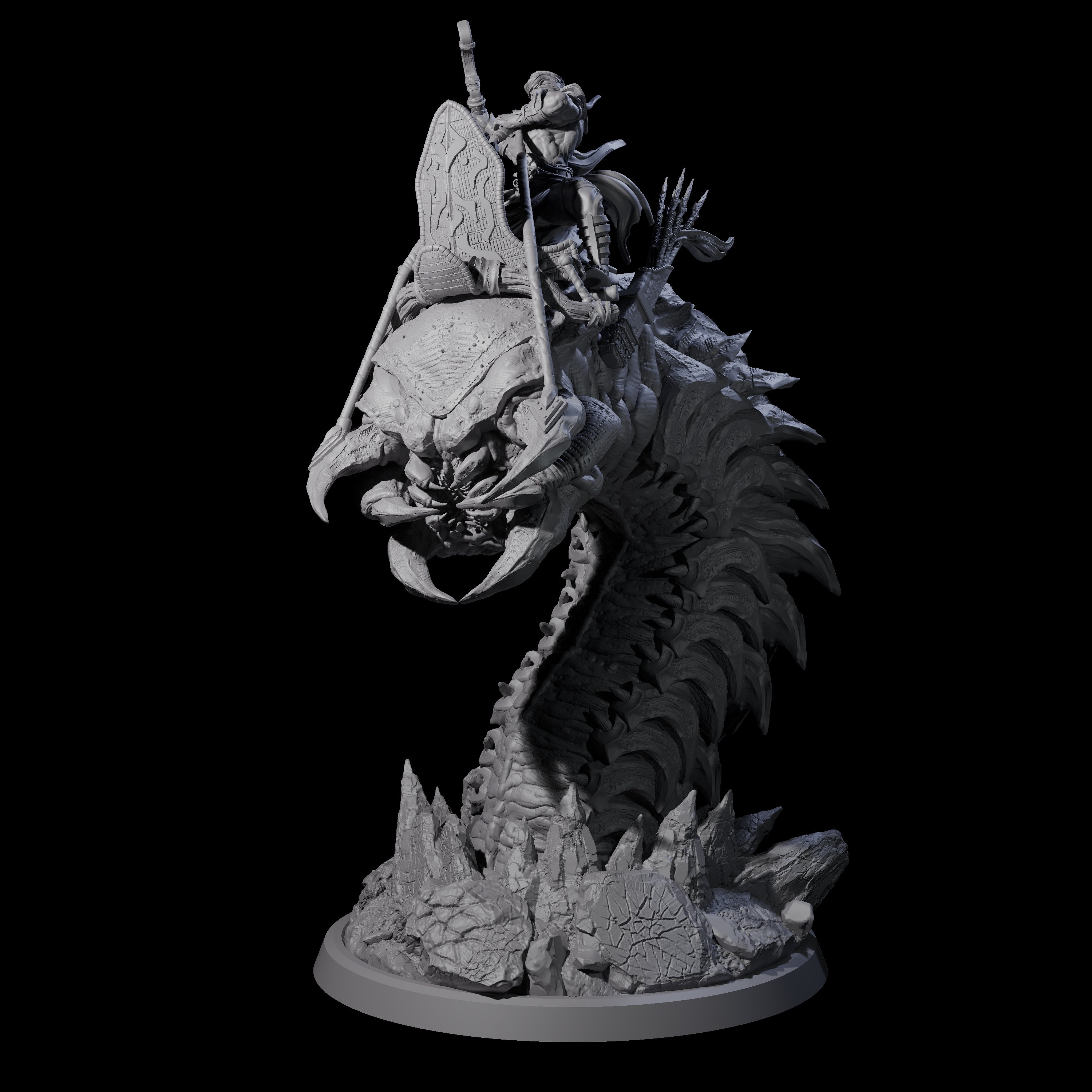 Bucking Purple Worm Rider A Miniature for Dungeons and Dragons, Pathfinder or other TTRPGs