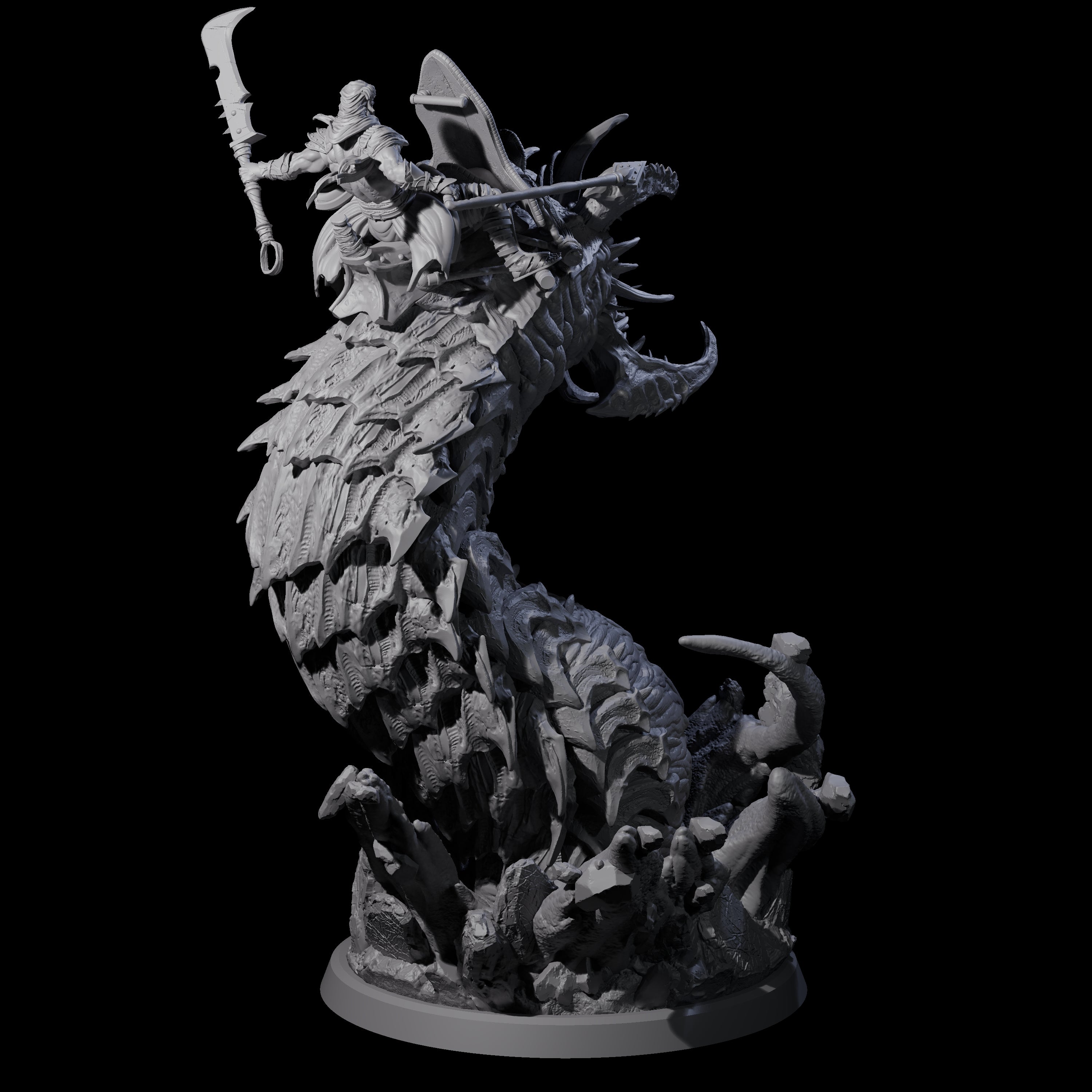 Bucking Purple Worm Rider B Miniature for Dungeons and Dragons, Pathfinder or other TTRPGs
