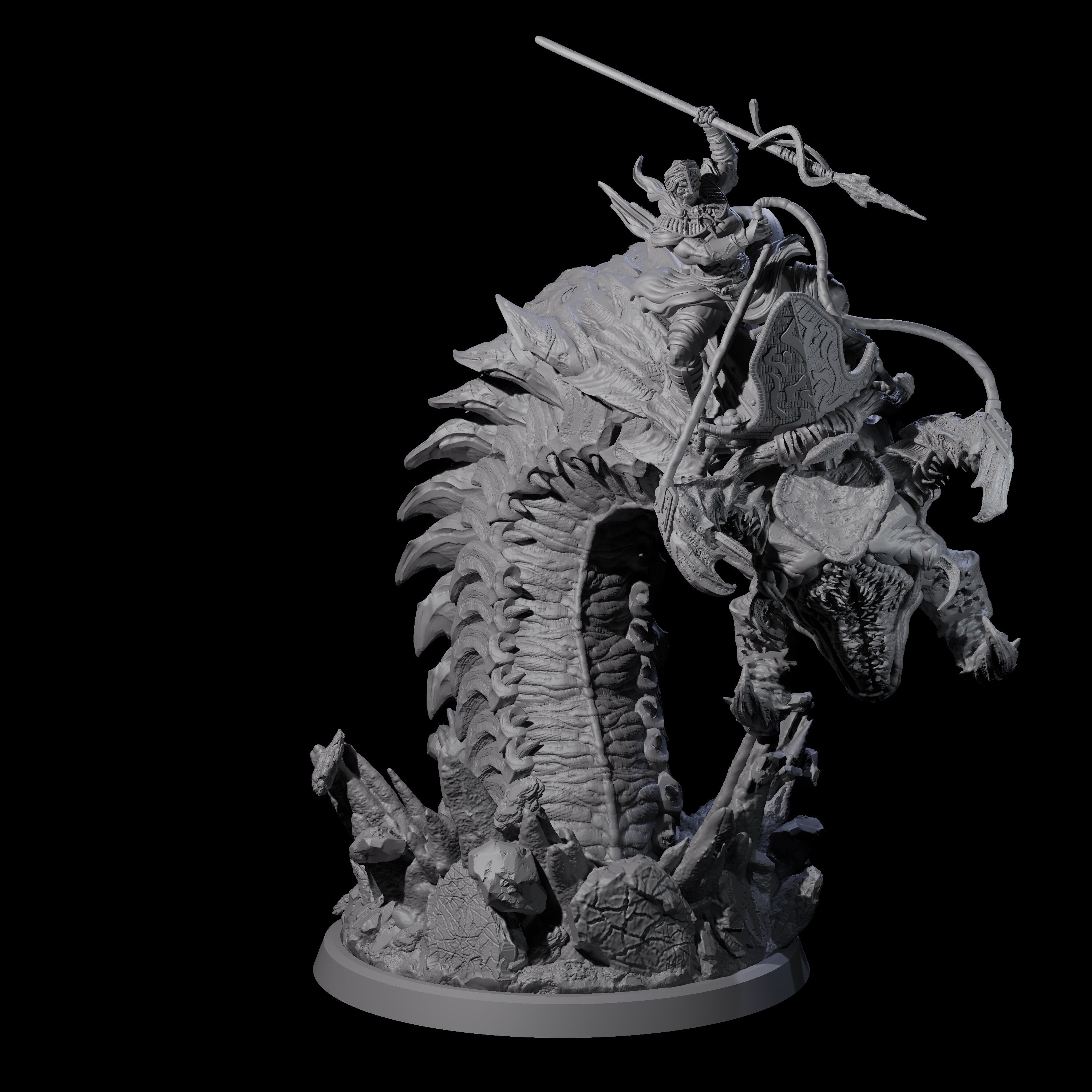 Bucking Purple Worm Rider C Miniature for Dungeons and Dragons, Pathfinder or other TTRPGs