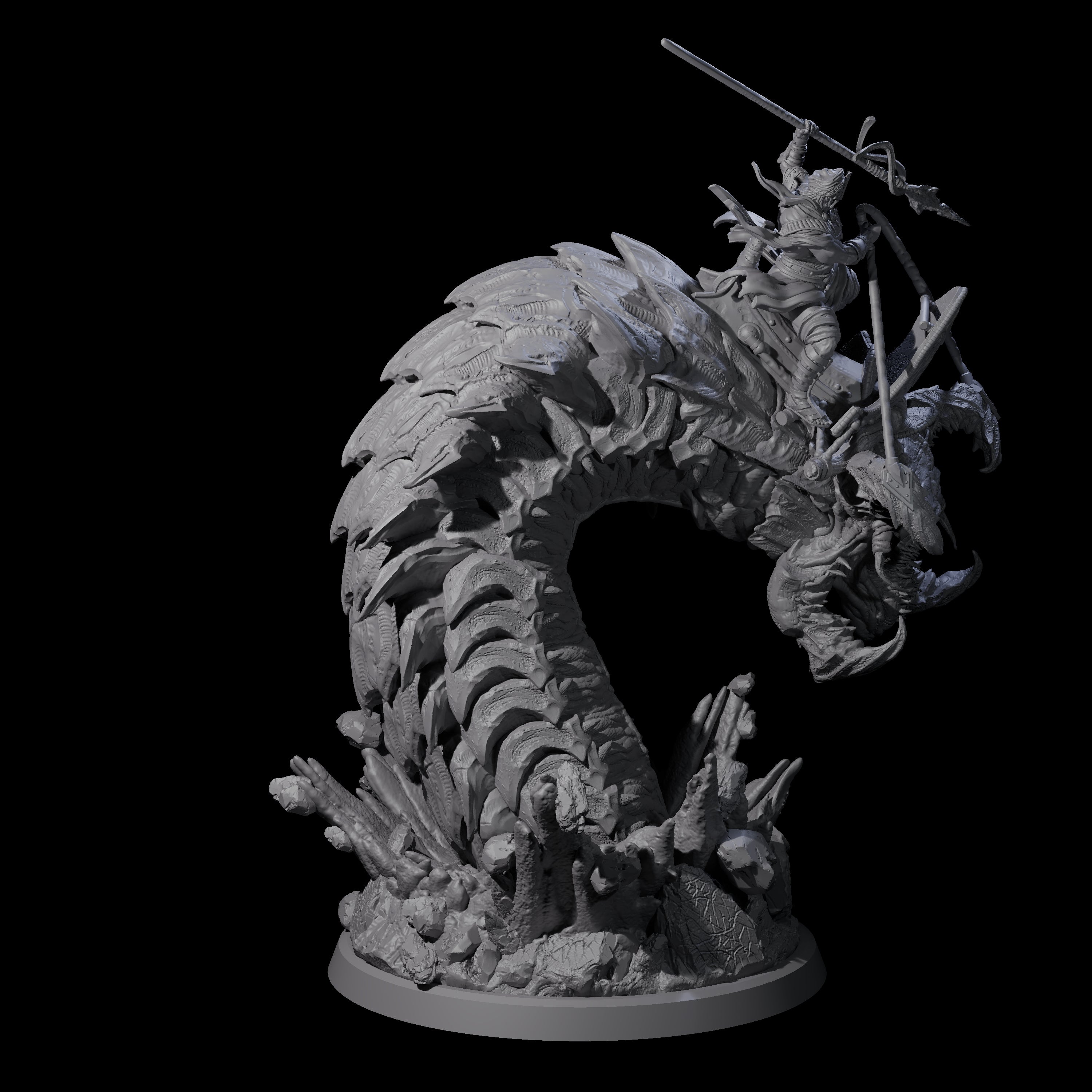 Bucking Purple Worm Rider C Miniature for Dungeons and Dragons, Pathfinder or other TTRPGs