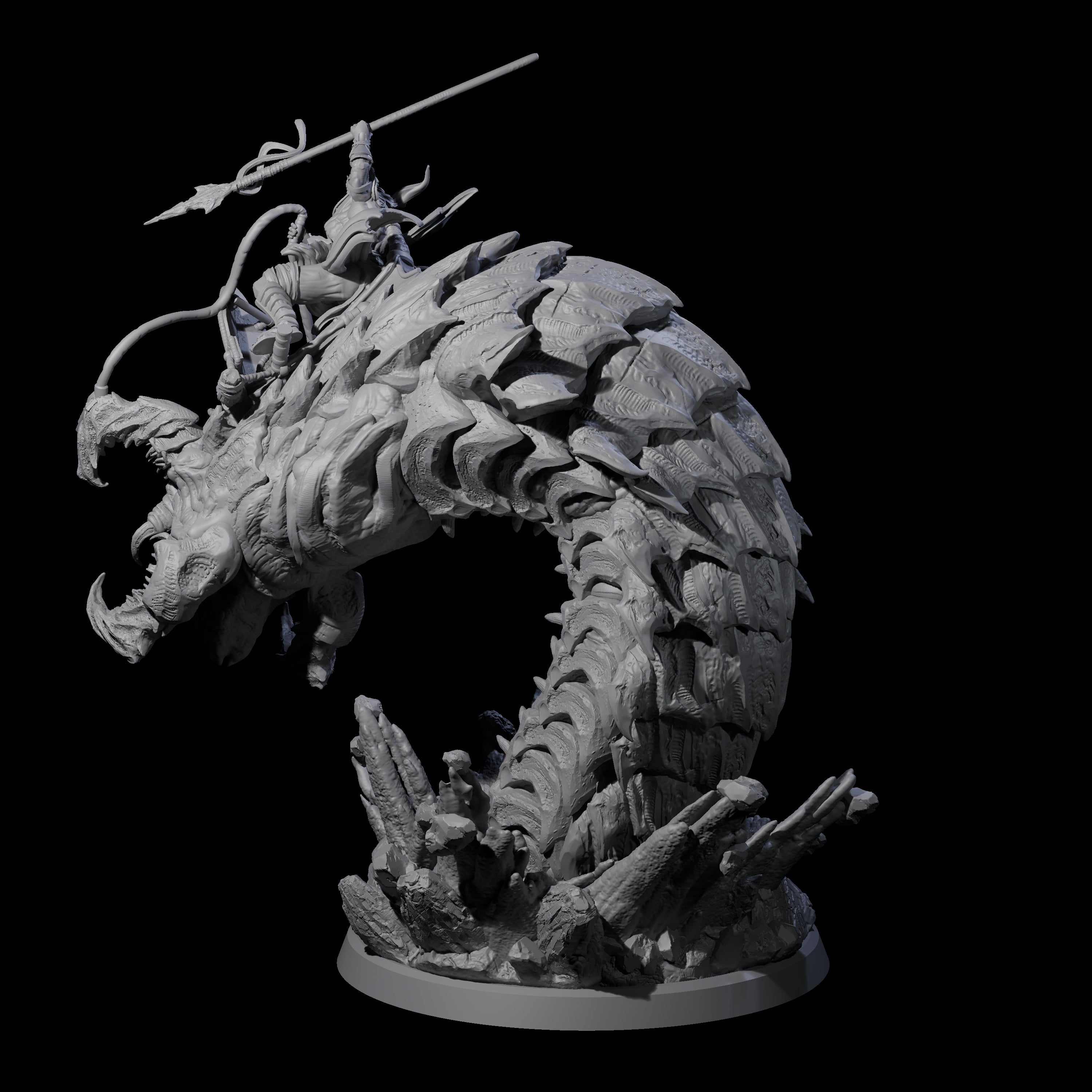 Bucking Purple Worm Rider C Miniature for Dungeons and Dragons, Pathfinder or other TTRPGs