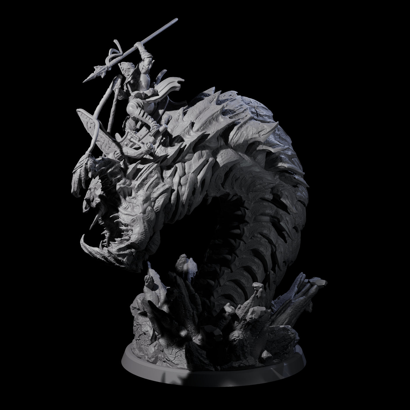Bucking Purple Worm Rider C Miniature for Dungeons and Dragons, Pathfinder or other TTRPGs