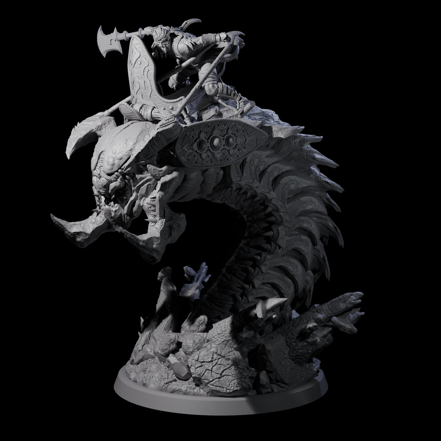 Bucking Purple Worm Rider D Miniature for Dungeons and Dragons, Pathfinder or other TTRPGs