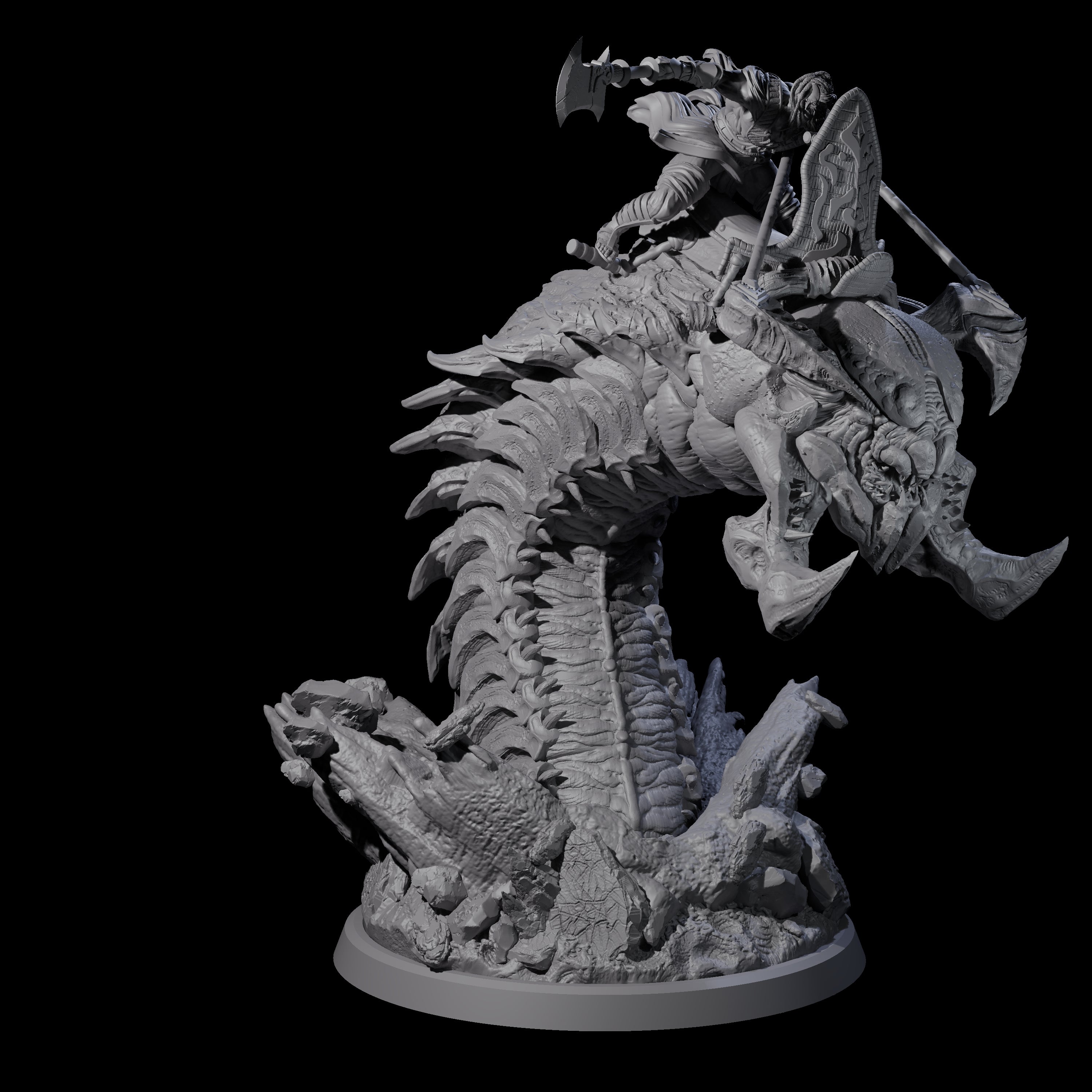 Bucking Purple Worm Rider D Miniature for Dungeons and Dragons, Pathfinder or other TTRPGs