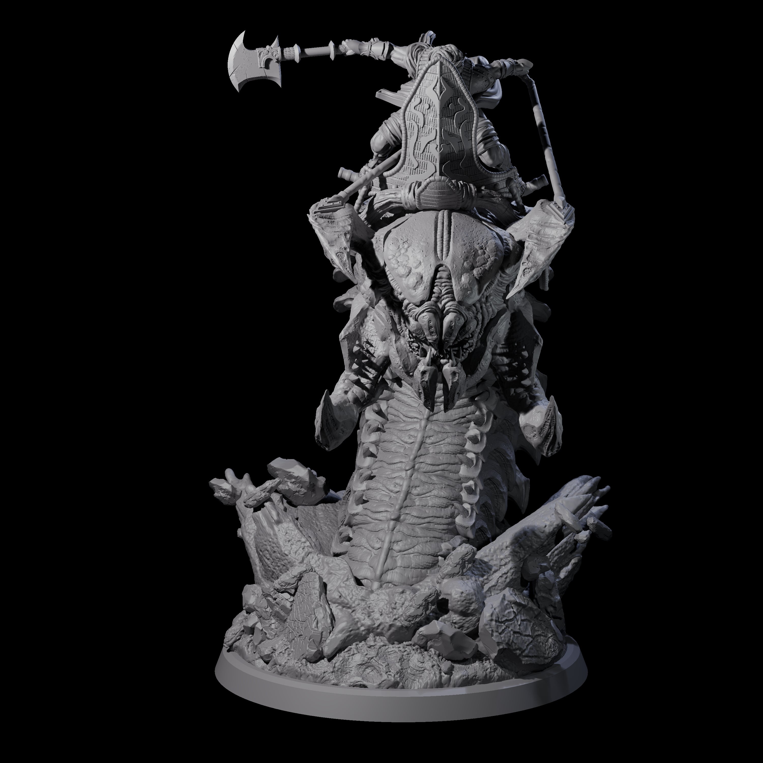 Bucking Purple Worm Rider D Miniature for Dungeons and Dragons, Pathfinder or other TTRPGs