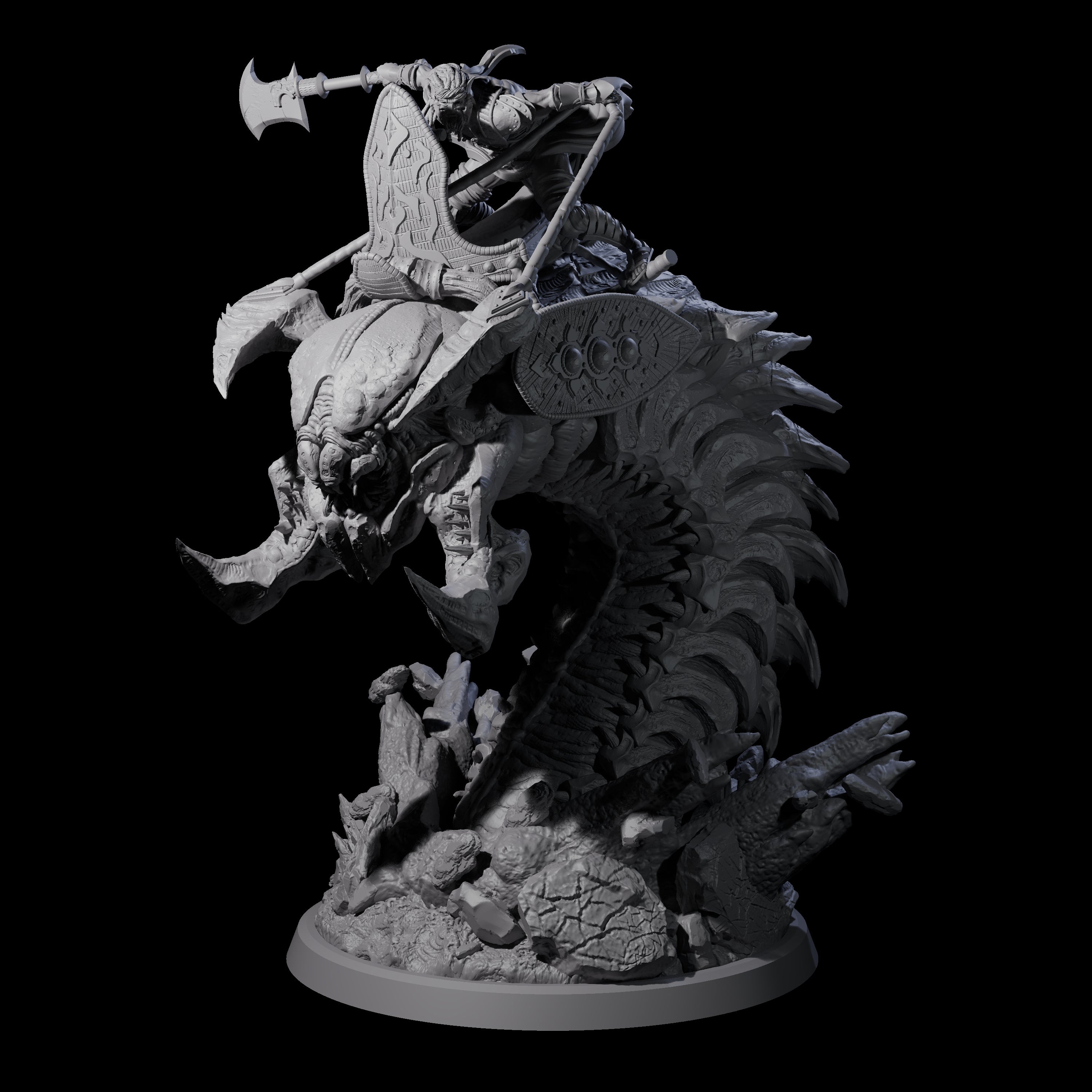 Bucking Purple Worm Rider D Miniature for Dungeons and Dragons, Pathfinder or other TTRPGs