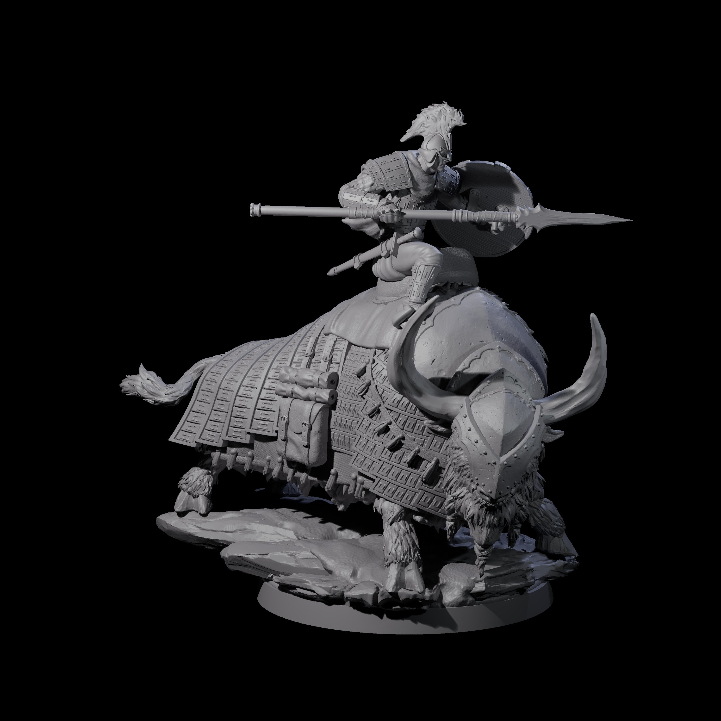Charging Battle Yak Rider B Miniature for Dungeons and Dragons, Pathfinder or other TTRPGs
