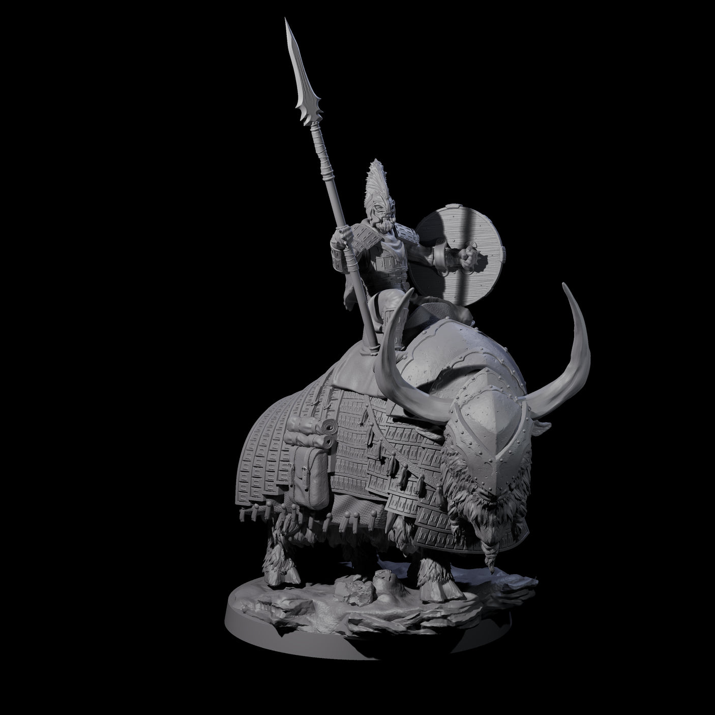 Charging Battle Yak Rider C Miniature for Dungeons and Dragons, Pathfinder or other TTRPGs