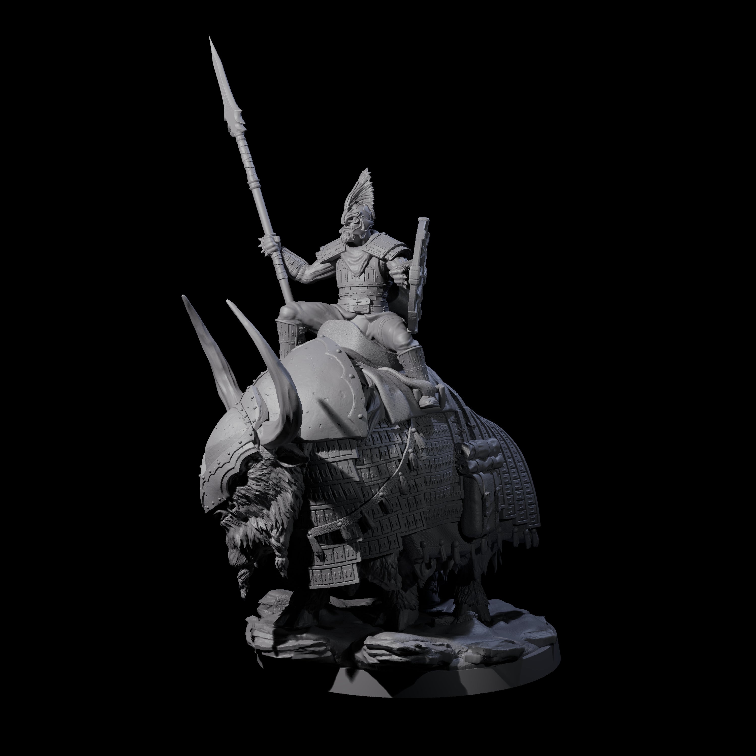 Charging Battle Yak Rider C Miniature for Dungeons and Dragons, Pathfinder or other TTRPGs