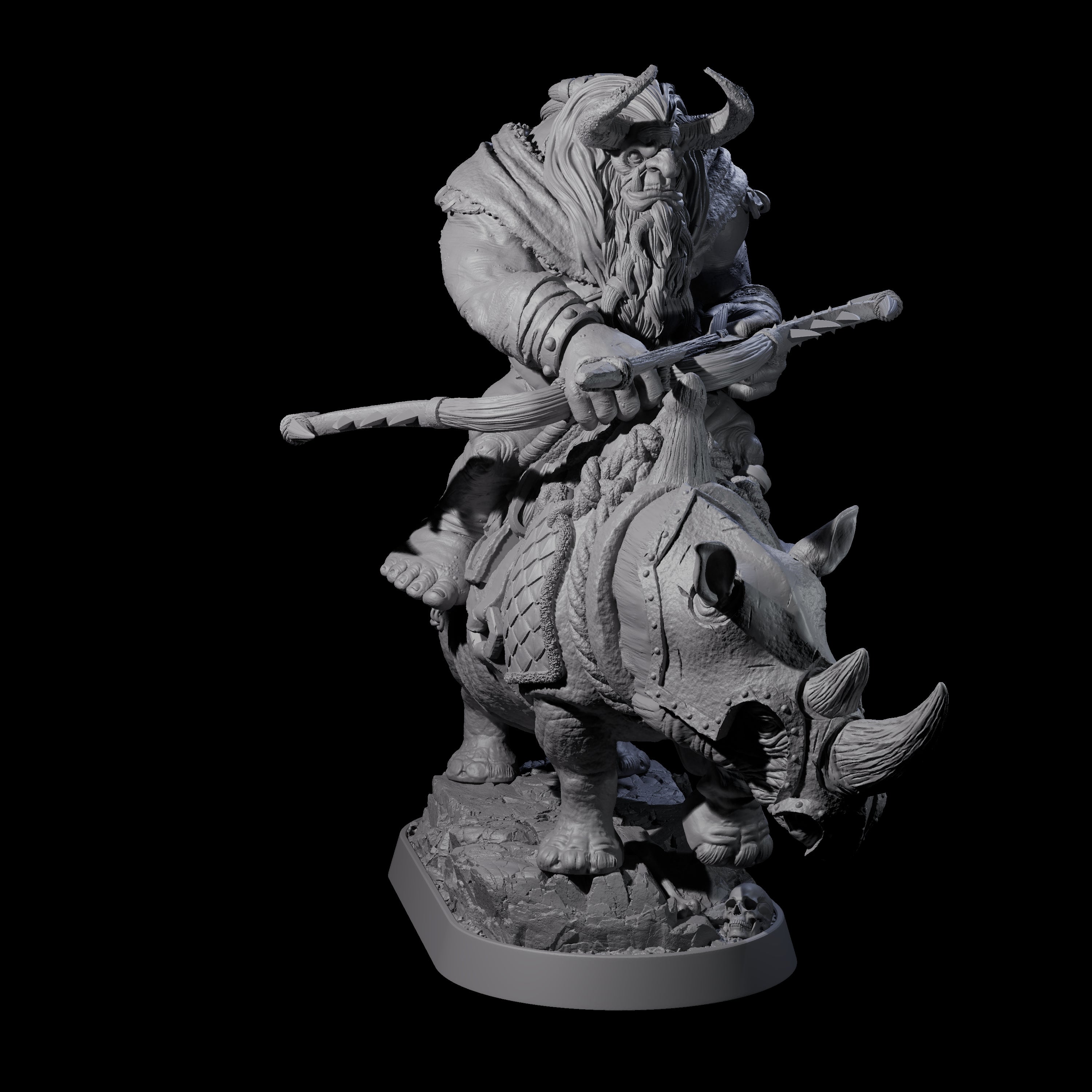 Charging Ogre Rhino Rider A Miniature for Dungeons and Dragons, Pathfinder or other TTRPGs