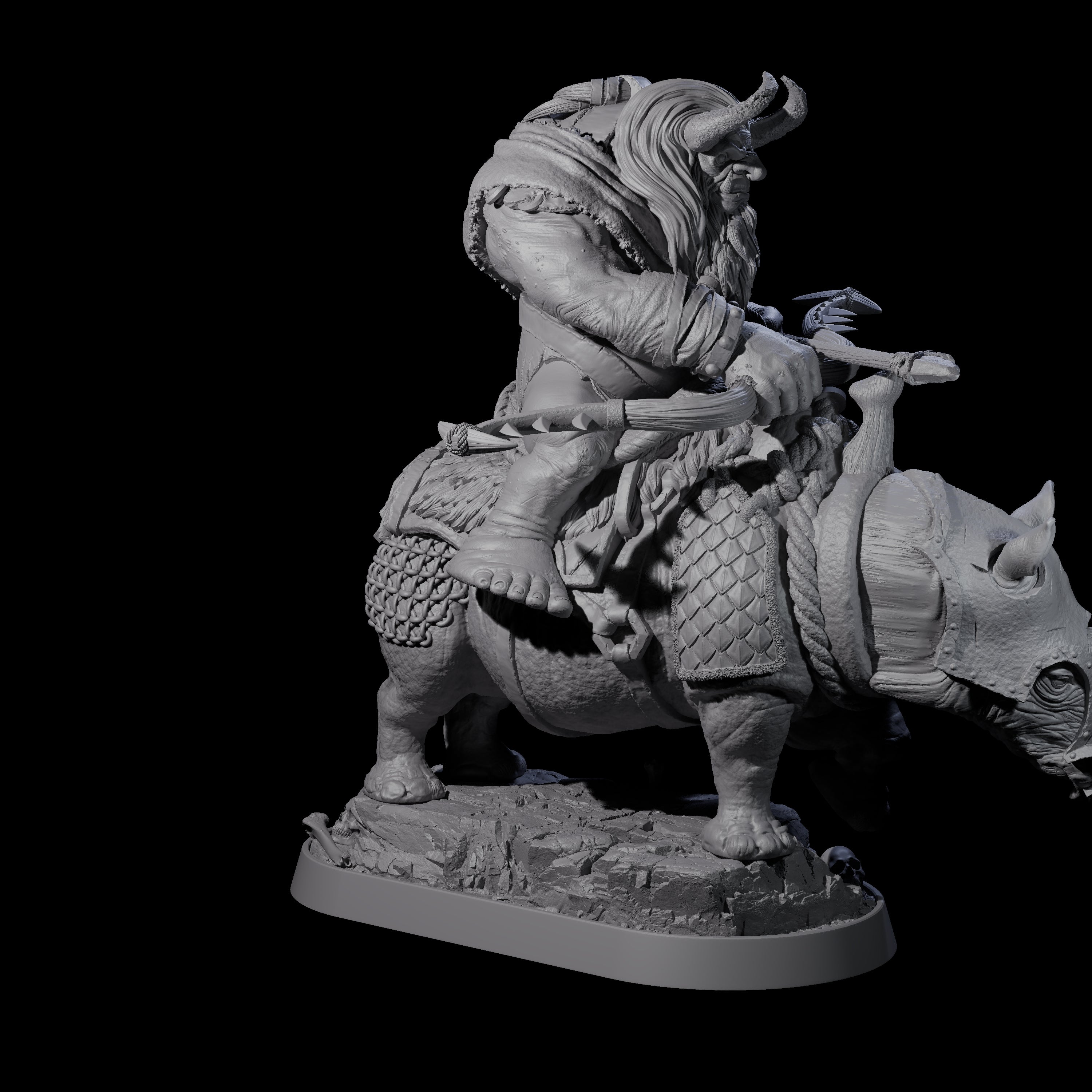 Charging Ogre Rhino Rider A Miniature for Dungeons and Dragons, Pathfinder or other TTRPGs