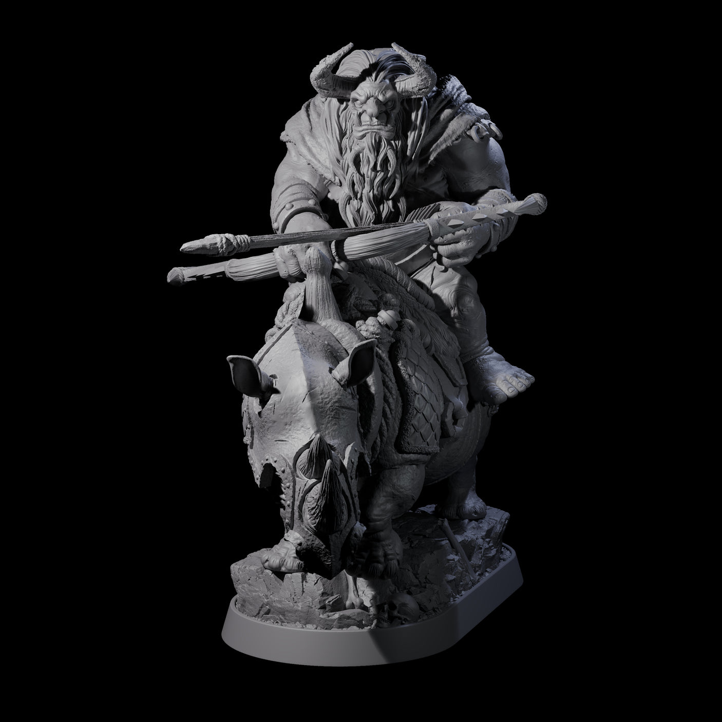 Charging Ogre Rhino Rider A Miniature for Dungeons and Dragons, Pathfinder or other TTRPGs