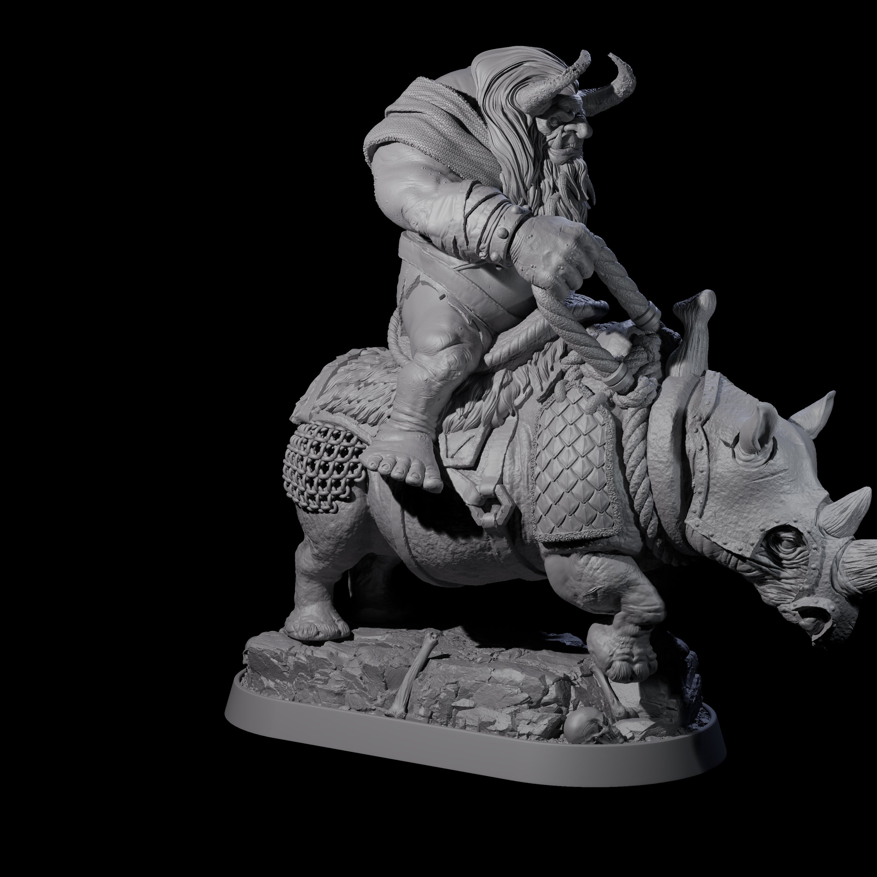 Charging Ogre Rhino Rider B Miniature for Dungeons and Dragons, Pathfinder or other TTRPGs
