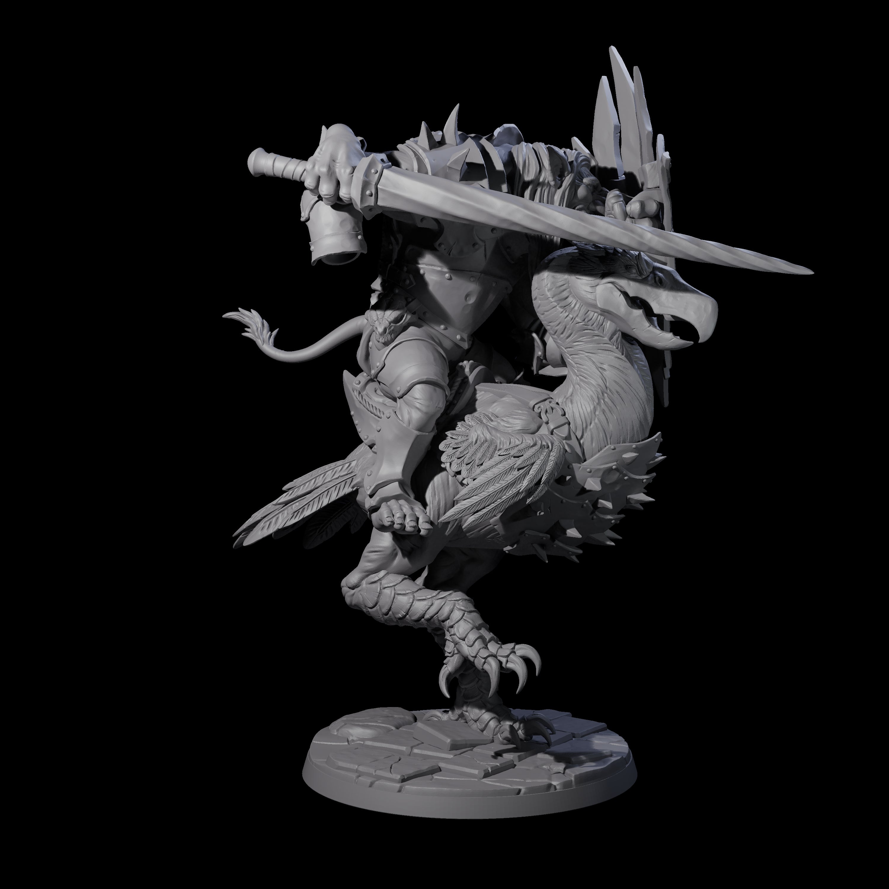 Charging Troll Rider on Axe Beak B Miniature for Dungeons and Dragons, Pathfinder or other TTRPGs