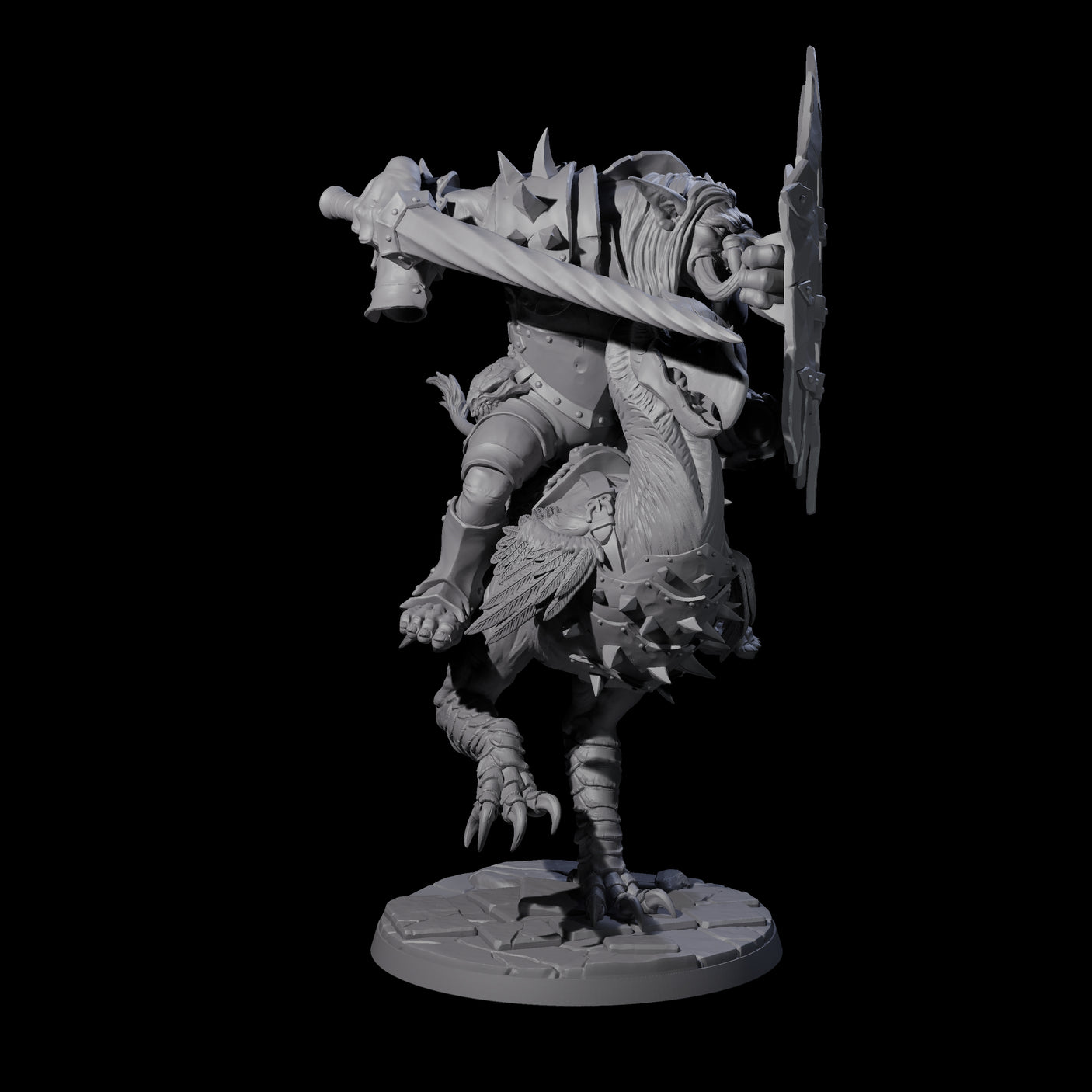 Charging Troll Rider on Axe Beak B Miniature for Dungeons and Dragons, Pathfinder or other TTRPGs