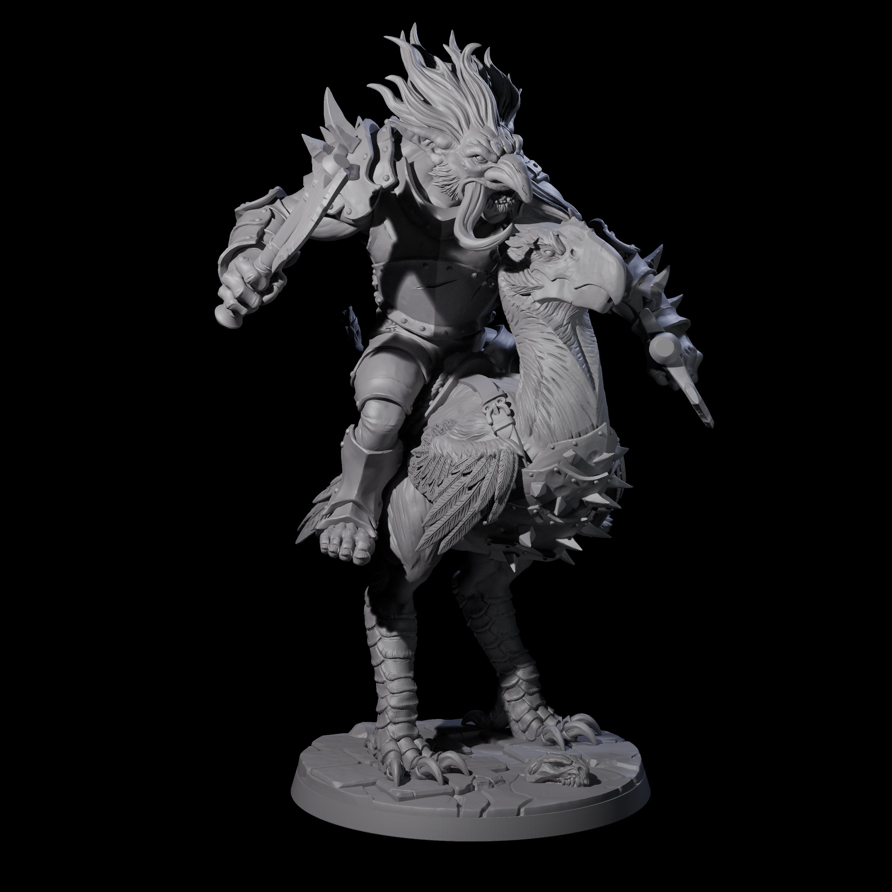 Charging Troll Rider on Axe Beak C Miniature for Dungeons and Dragons, Pathfinder or other TTRPGs