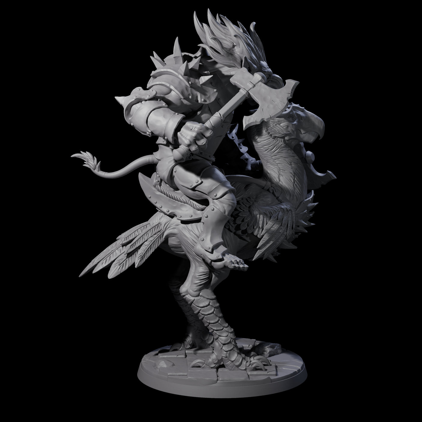 Charging Troll Rider on Axe Beak C Miniature for Dungeons and Dragons, Pathfinder or other TTRPGs