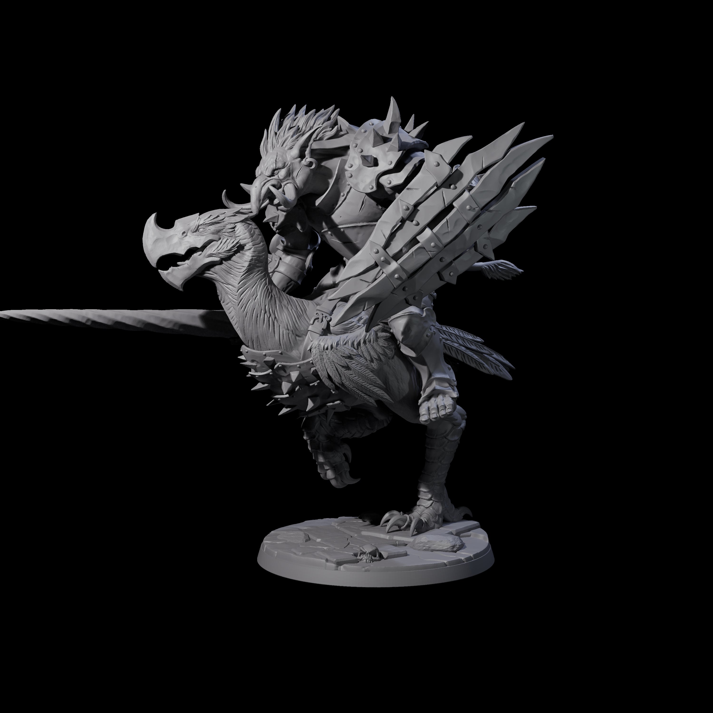 Charging Troll Rider on Axe Beak D Miniature for Dungeons and Dragons, Pathfinder or other TTRPGs
