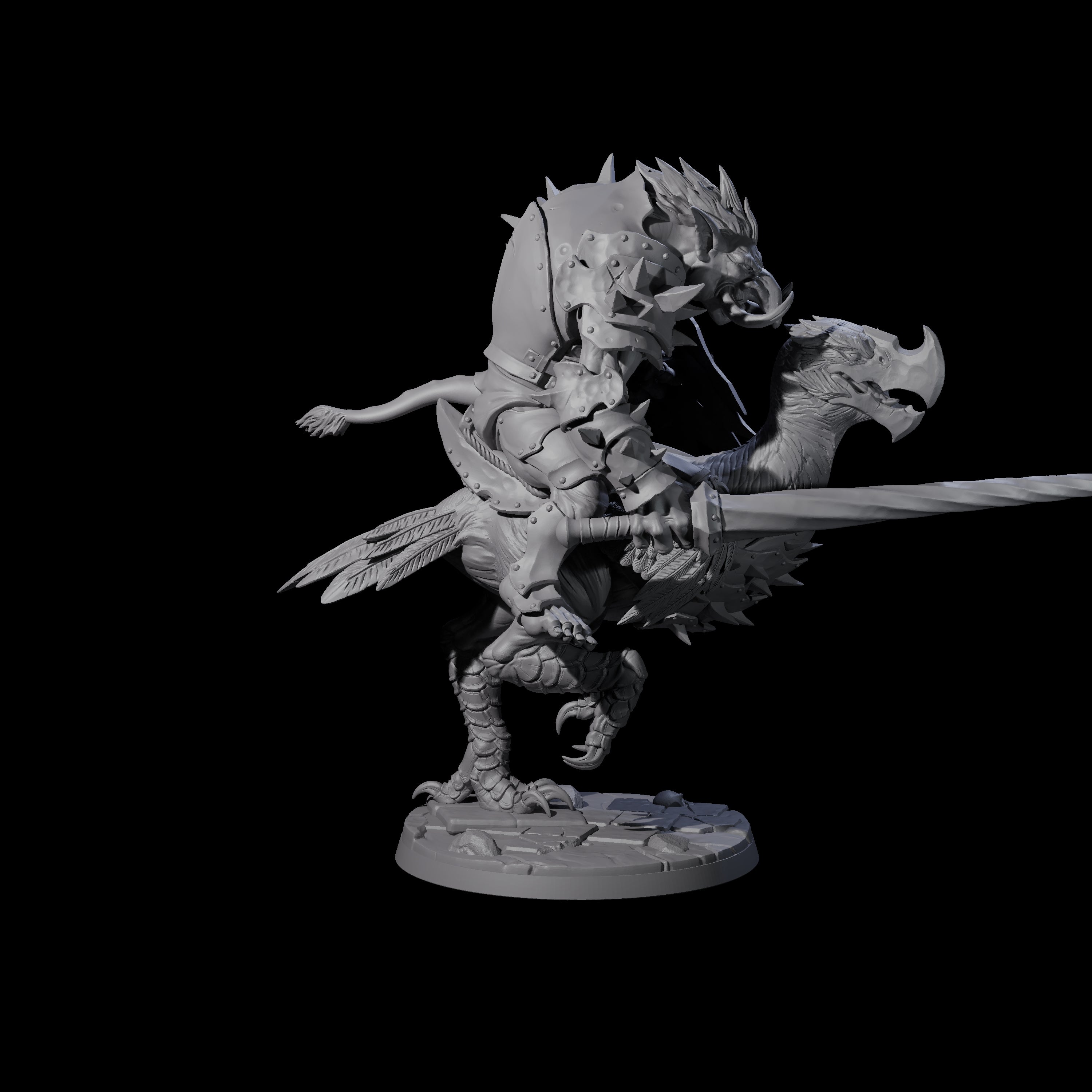 Charging Troll Rider on Axe Beak D Miniature for Dungeons and Dragons, Pathfinder or other TTRPGs