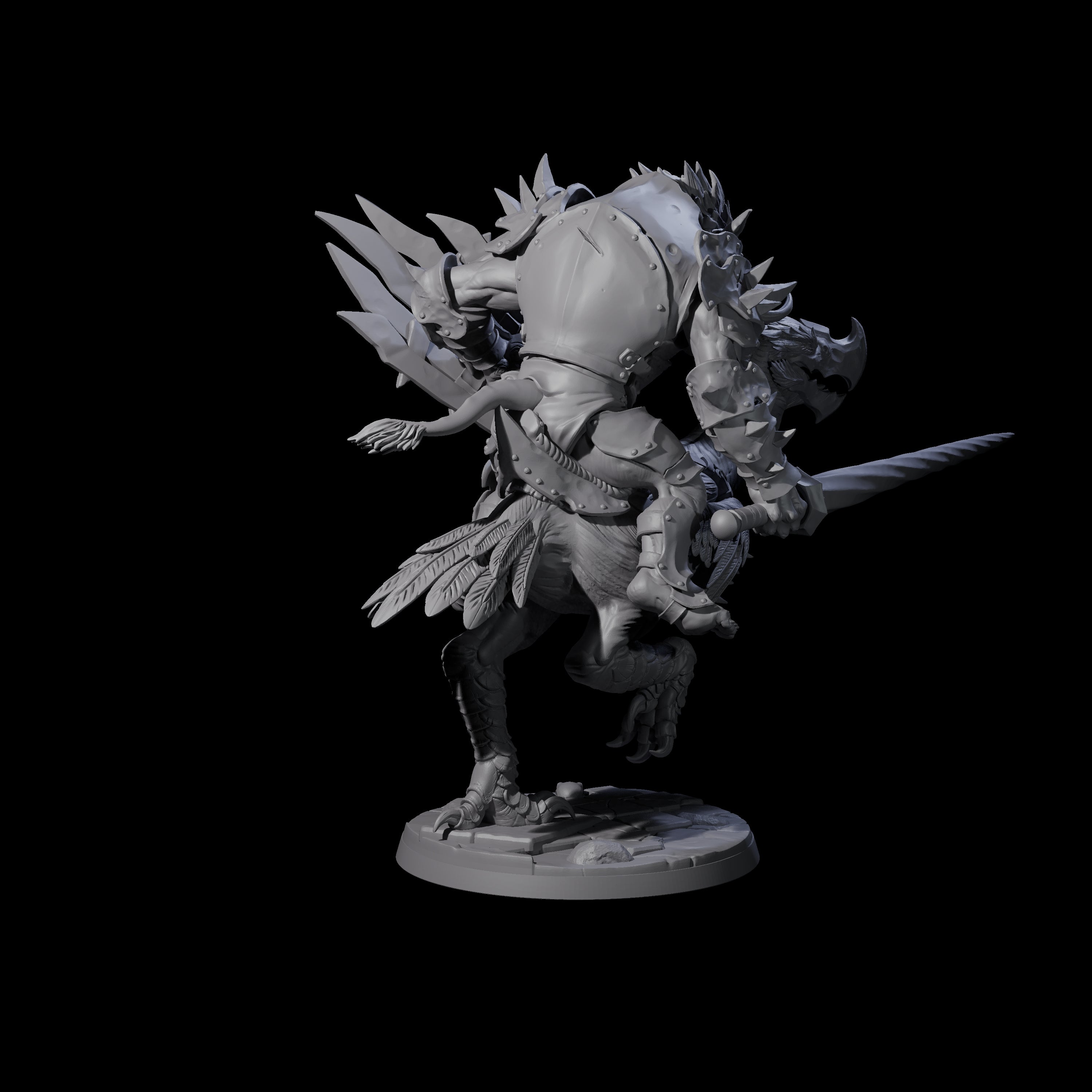 Charging Troll Rider on Axe Beak D Miniature for Dungeons and Dragons, Pathfinder or other TTRPGs