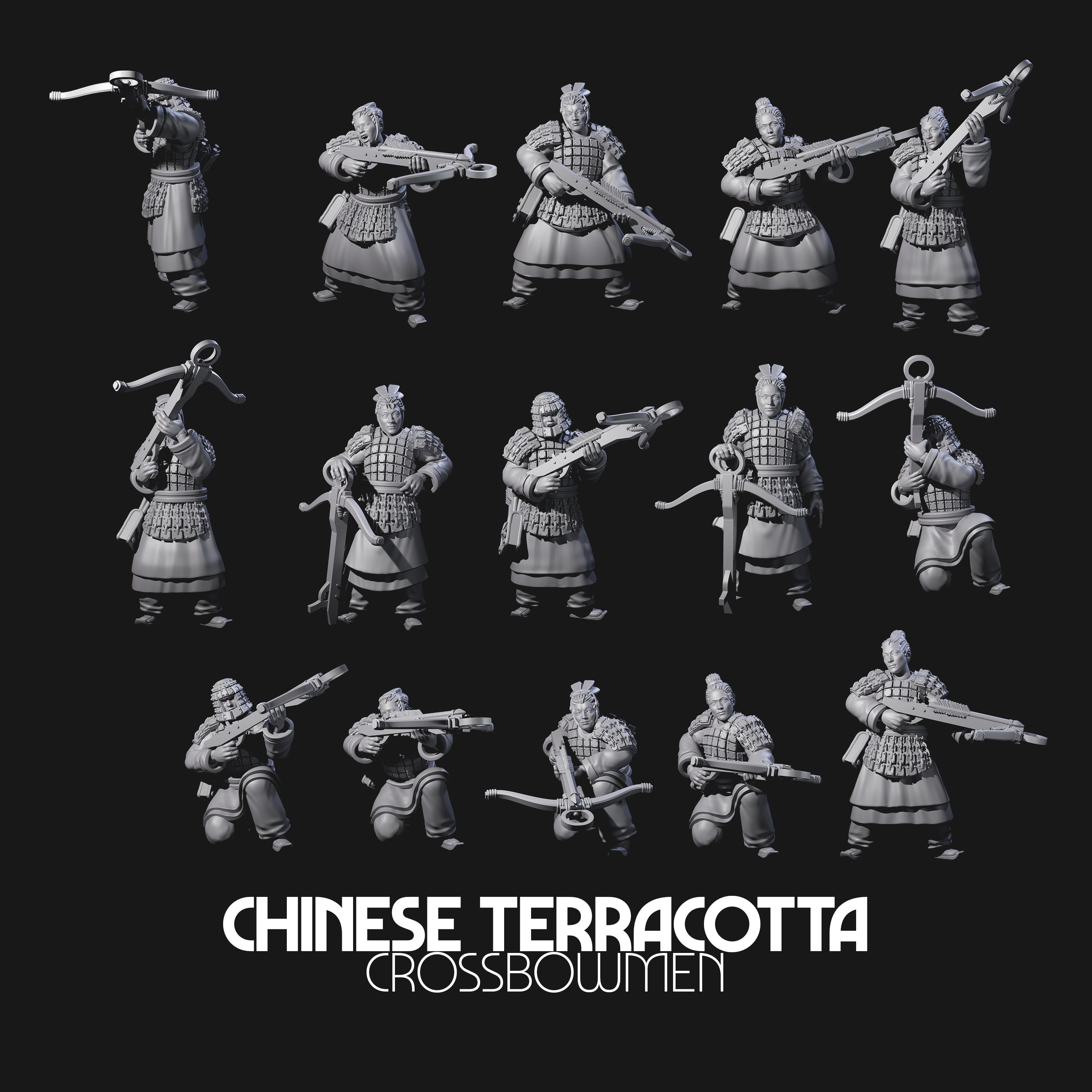 Chinese Terracotta Crossbowmen Miniature for Dungeons and Dragons, Pathfinder or other TTRPGs