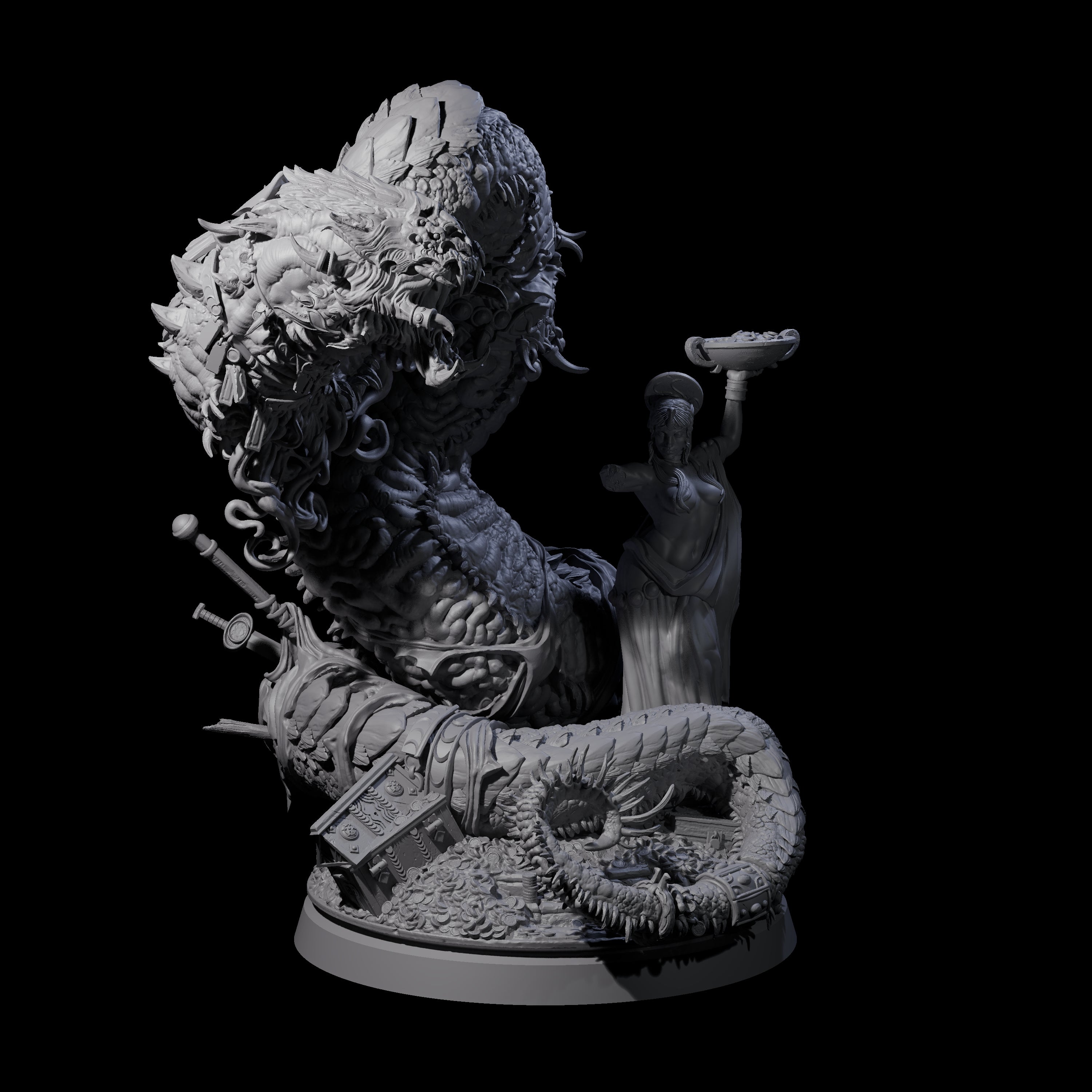Coiled Ancient Linnorm Miniature for Dungeons and Dragons, Pathfinder or other TTRPGs