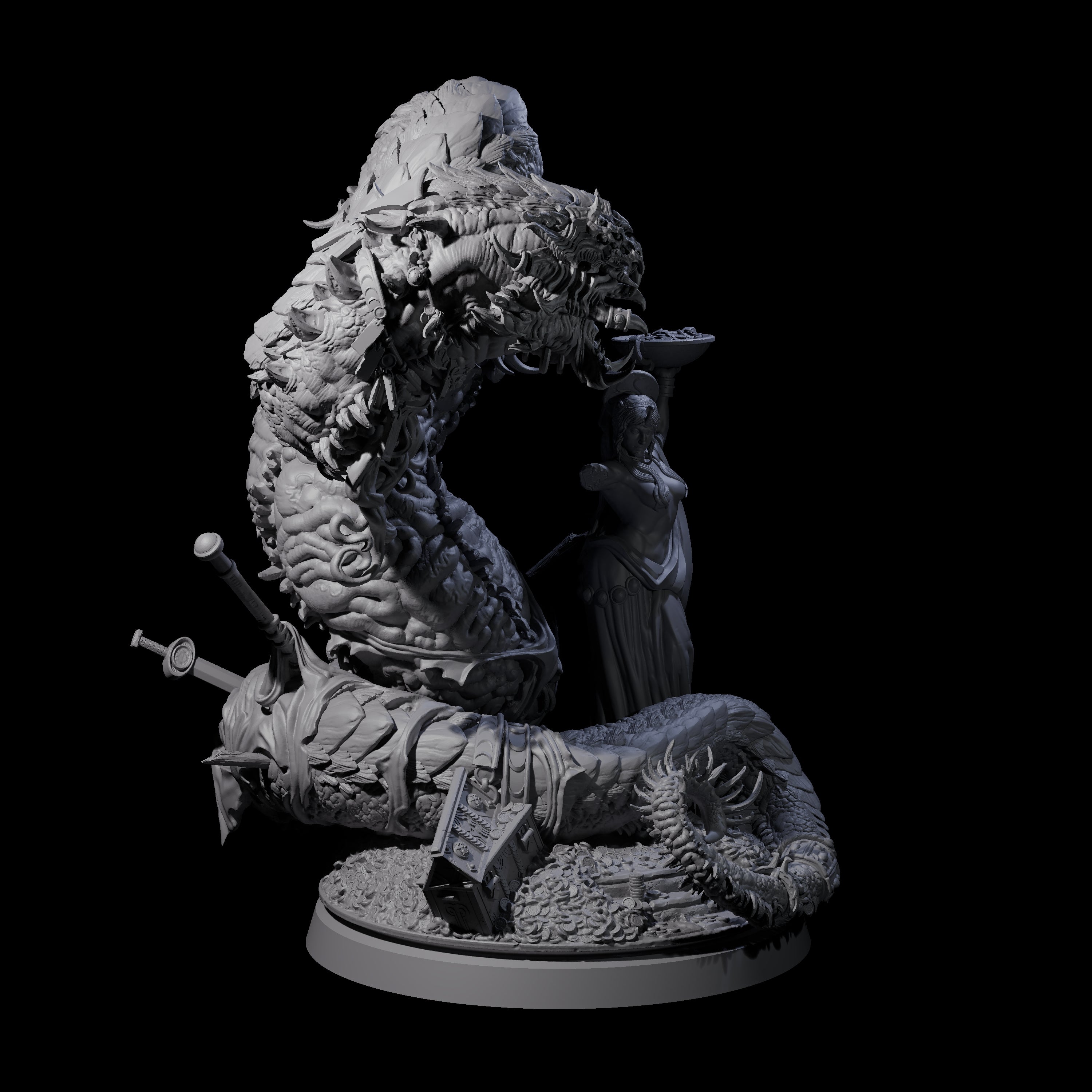 Coiled Ancient Linnorm Miniature for Dungeons and Dragons, Pathfinder or other TTRPGs