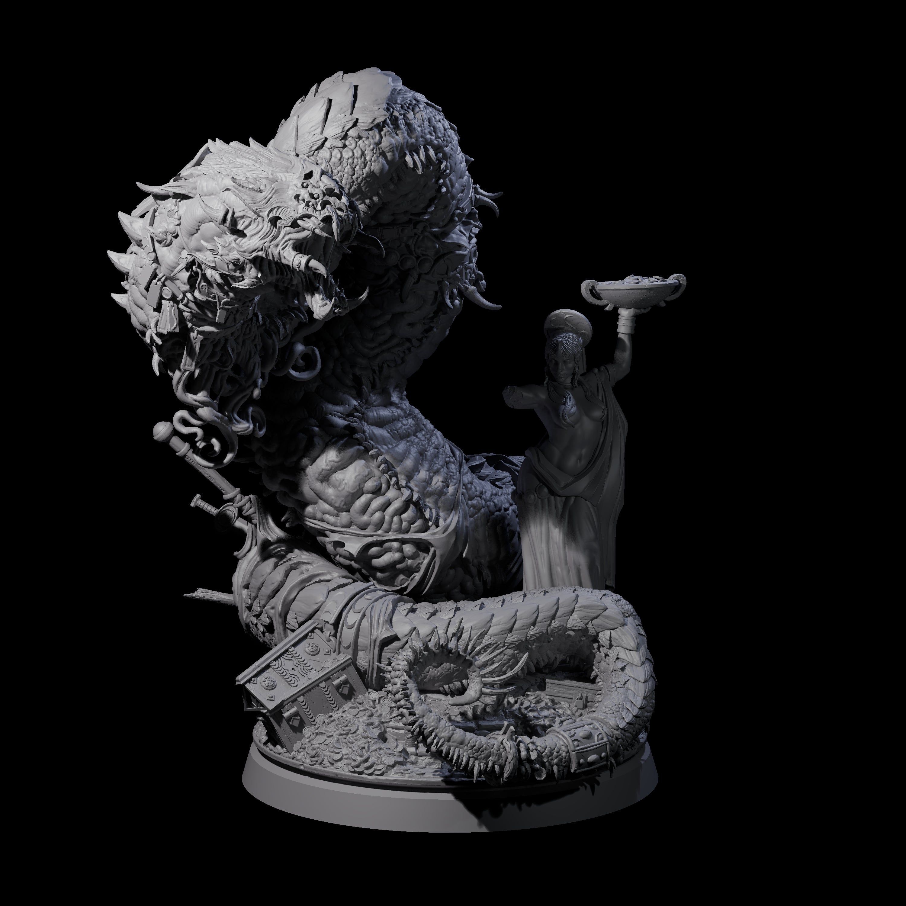 Coiled Ancient Linnorm Miniature for Dungeons and Dragons, Pathfinder or other TTRPGs