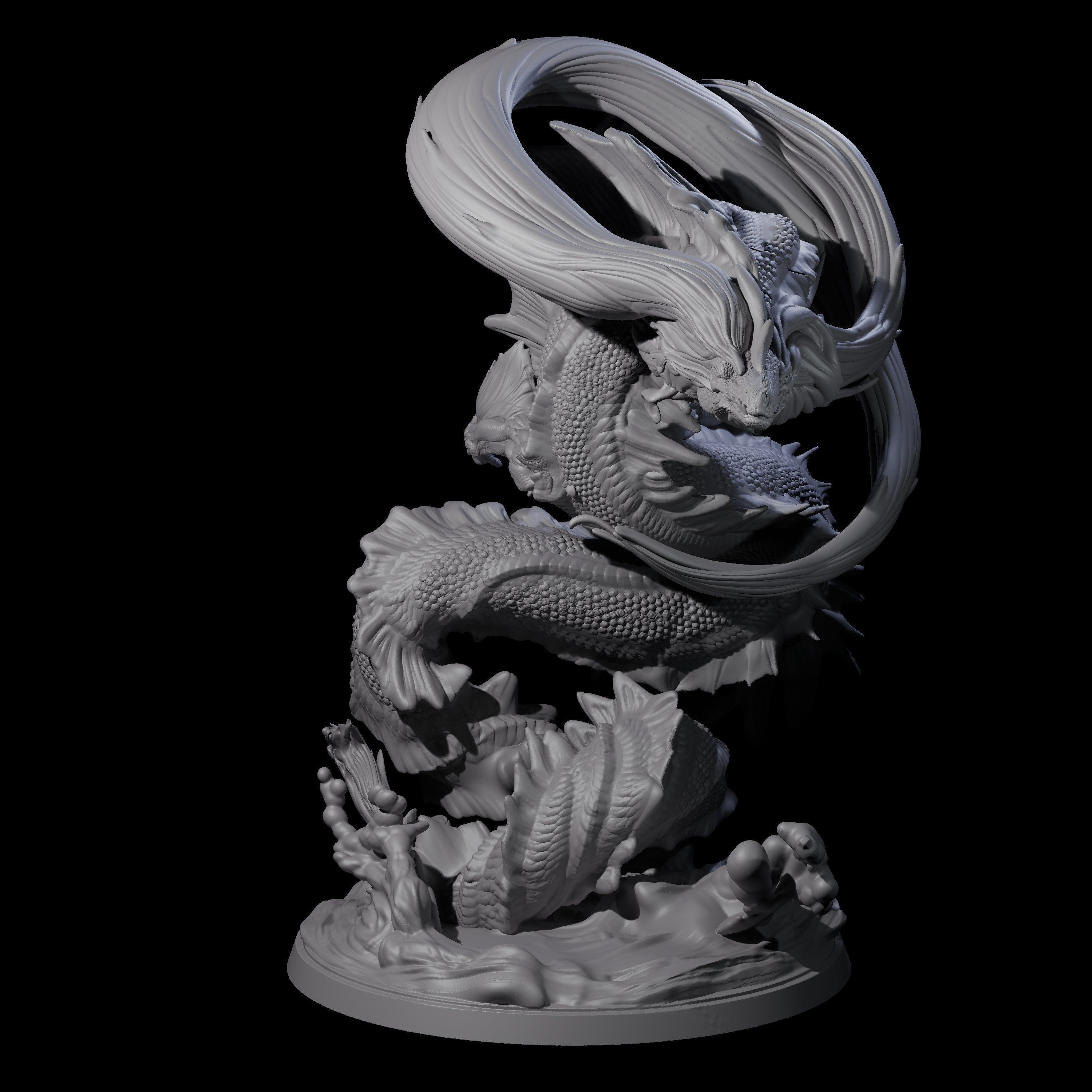 Coiled Lung Dragon Miniature for Dungeons and Dragons, Pathfinder or other TTRPGs