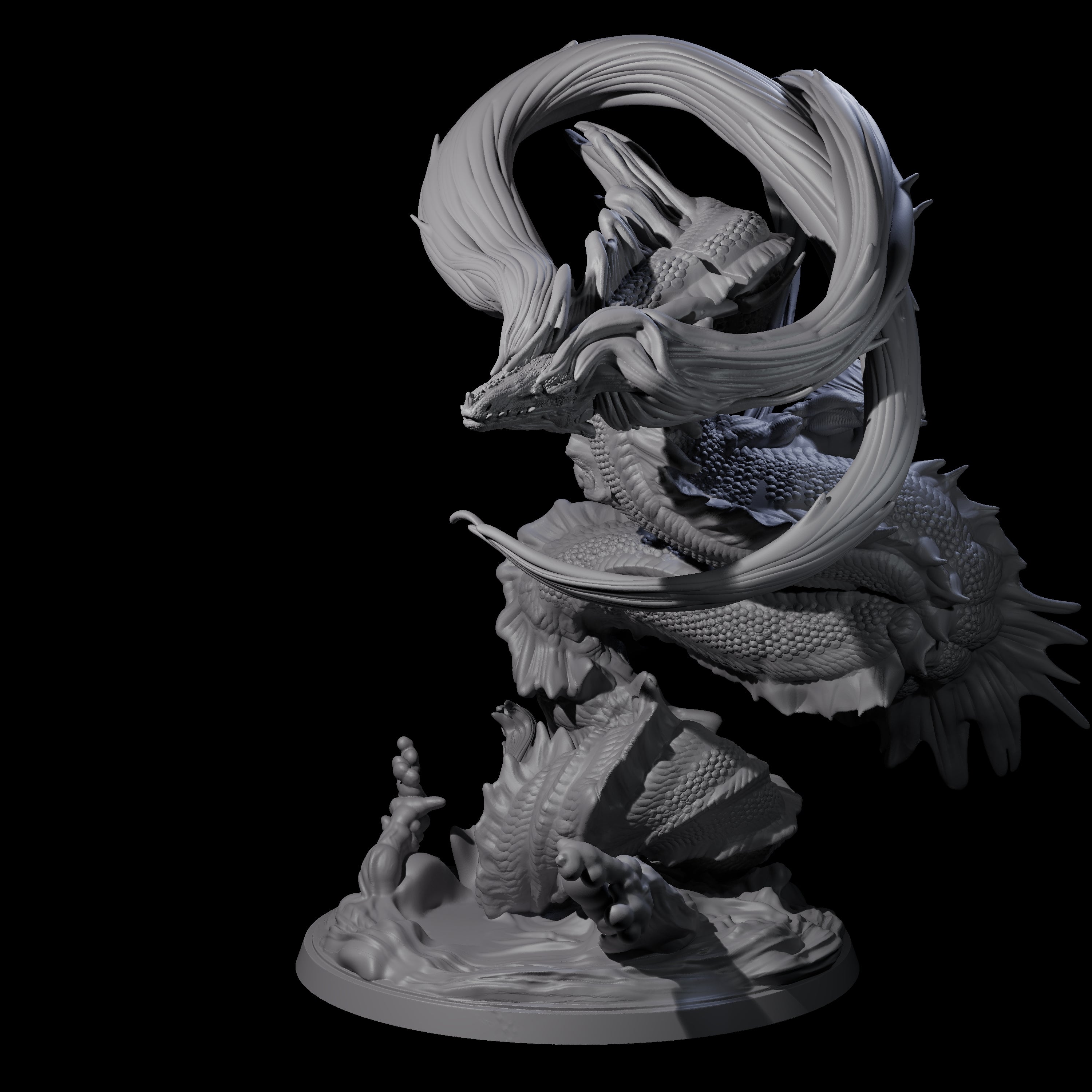 Coiled Lung Dragon Miniature for Dungeons and Dragons, Pathfinder or other TTRPGs