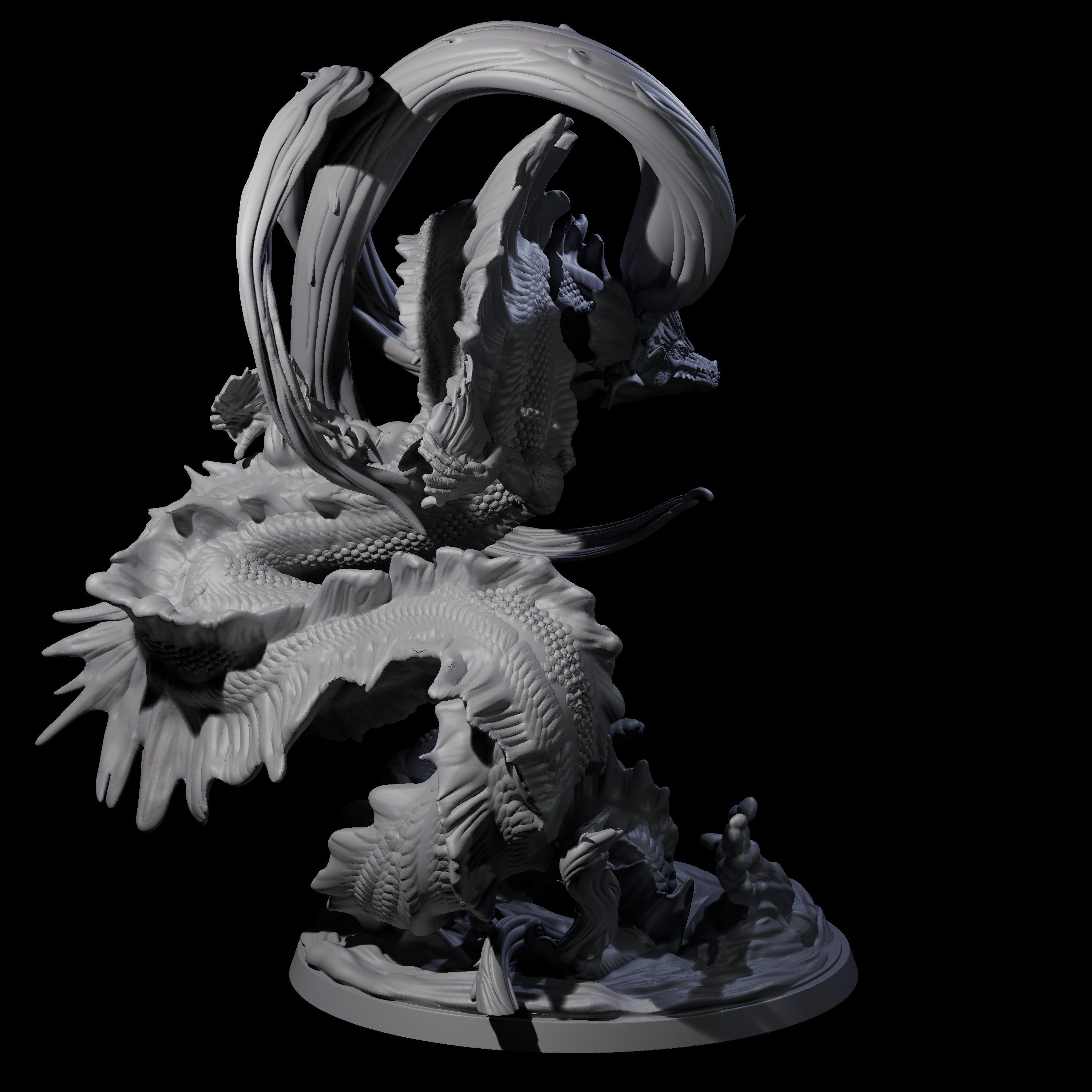 Coiled Lung Dragon Miniature for Dungeons and Dragons, Pathfinder or other TTRPGs