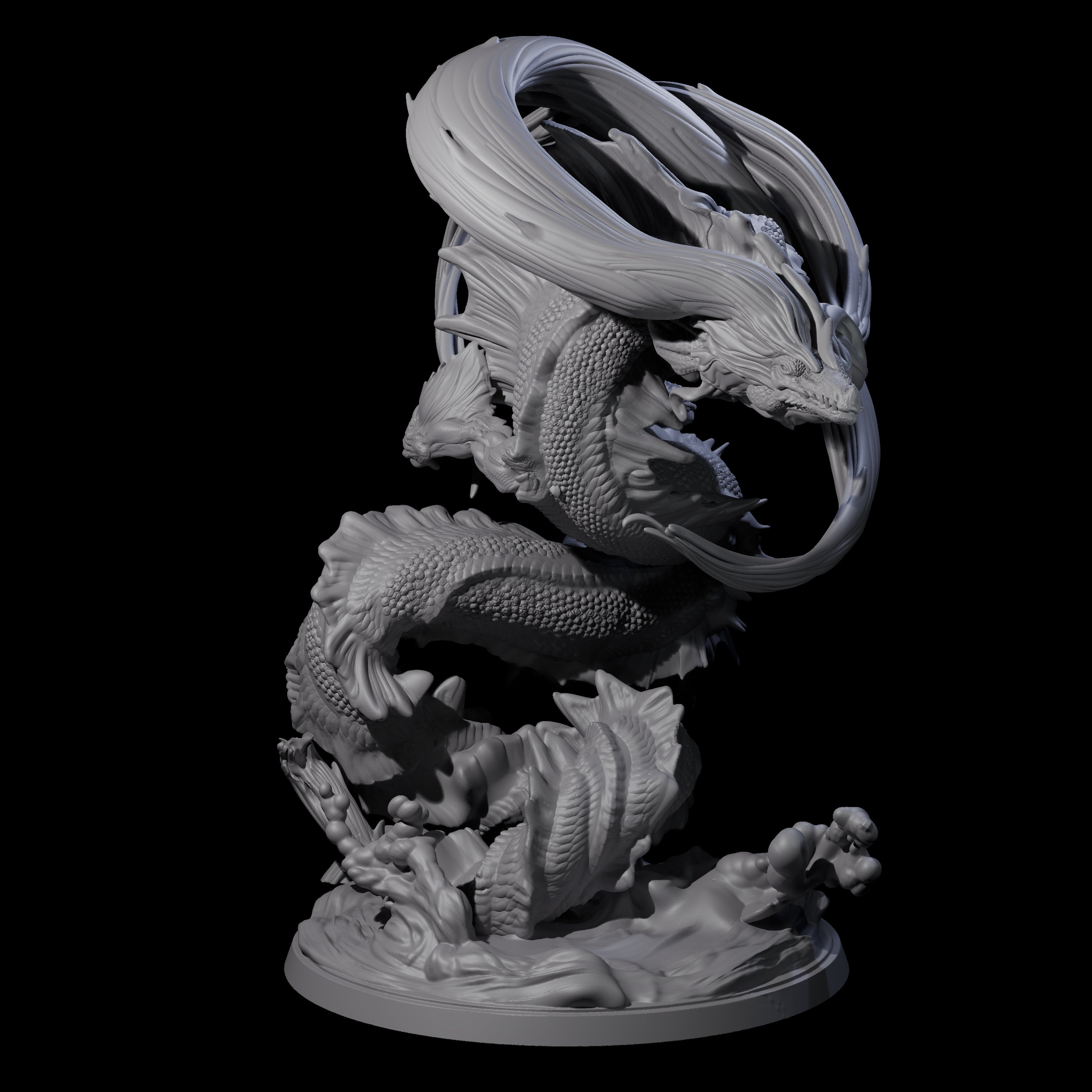 Coiled Lung Dragon Miniature for Dungeons and Dragons, Pathfinder or other TTRPGs