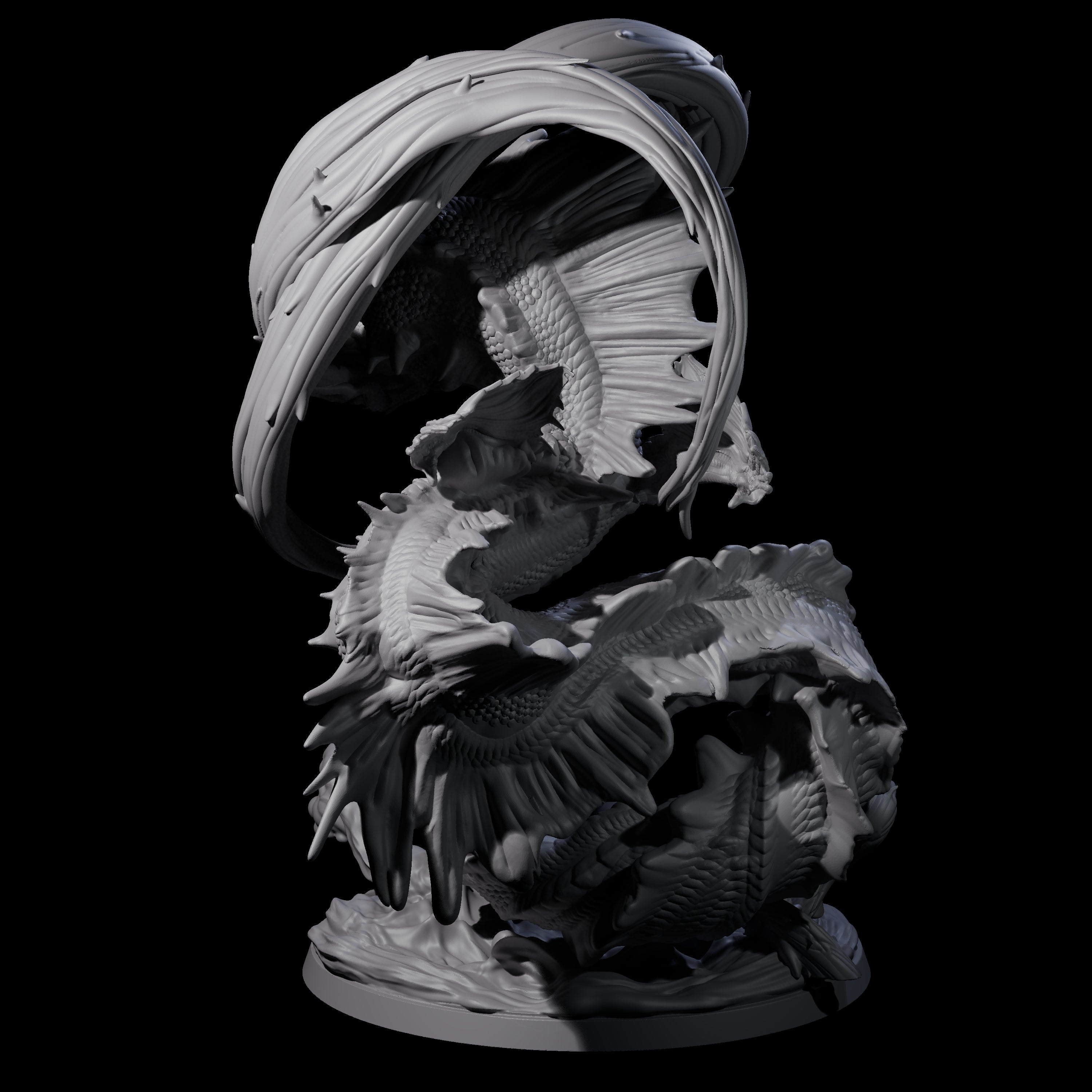 Coiled Lung Dragon Miniature for Dungeons and Dragons, Pathfinder or other TTRPGs