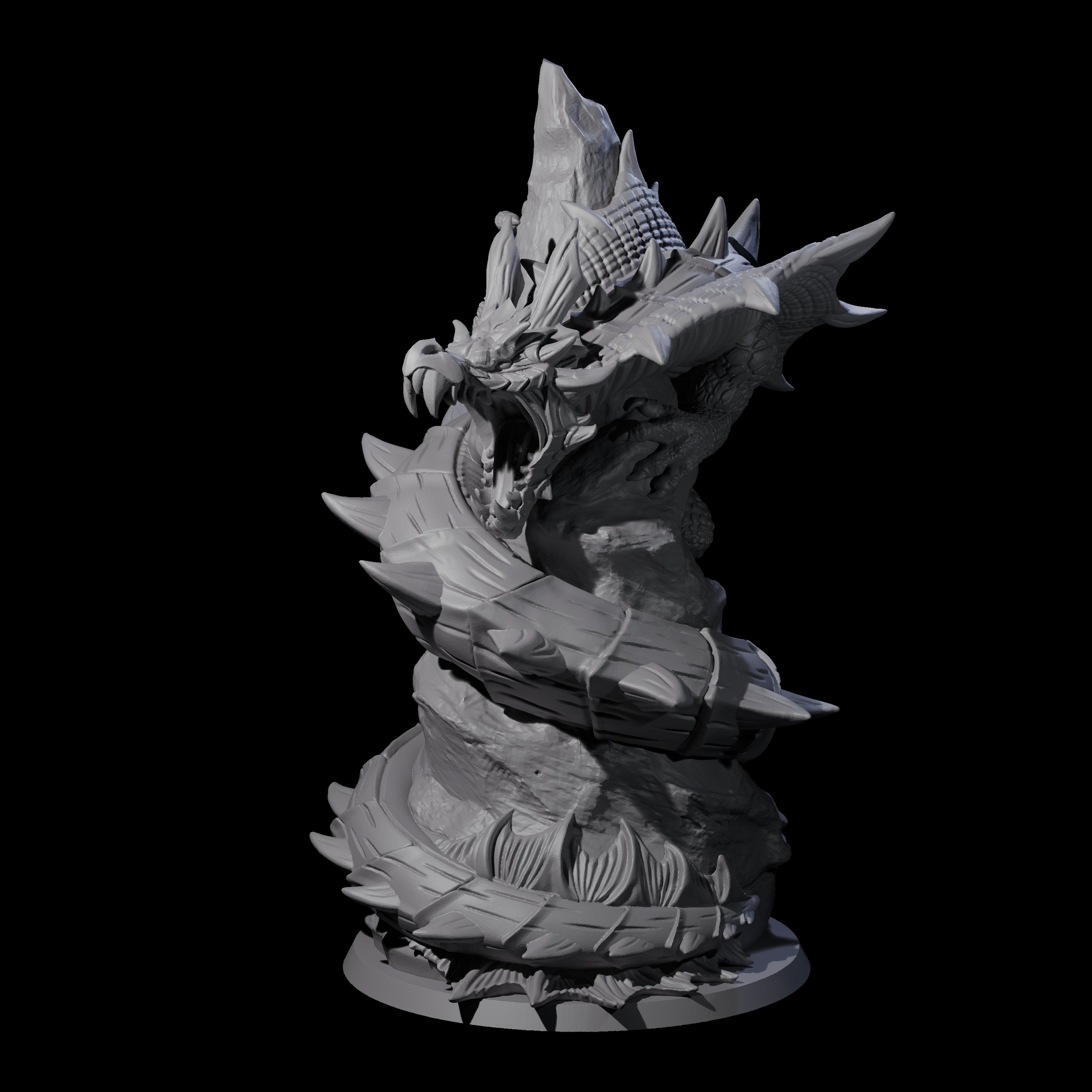 Coiled Roaring Wyrm Miniature for Dungeons and Dragons, Pathfinder or other TTRPGs