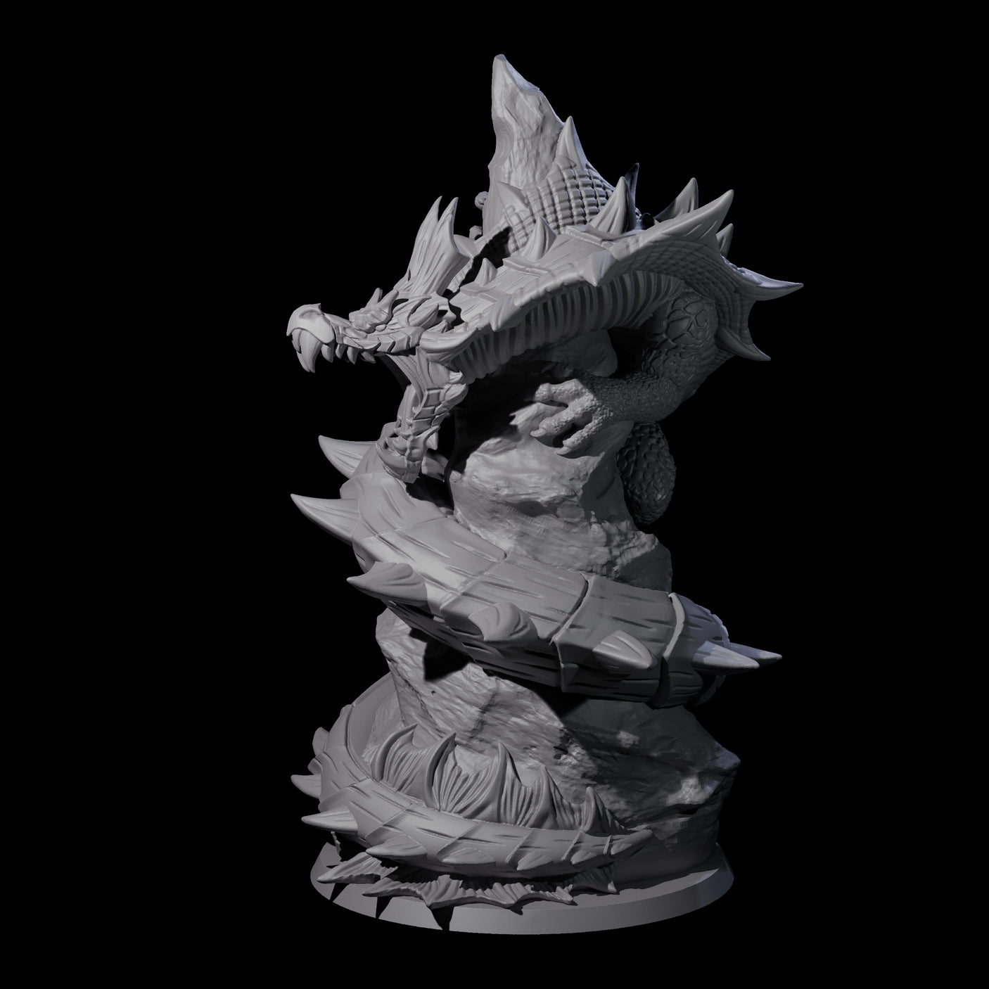 Coiled Roaring Wyrm Miniature for Dungeons and Dragons, Pathfinder or other TTRPGs