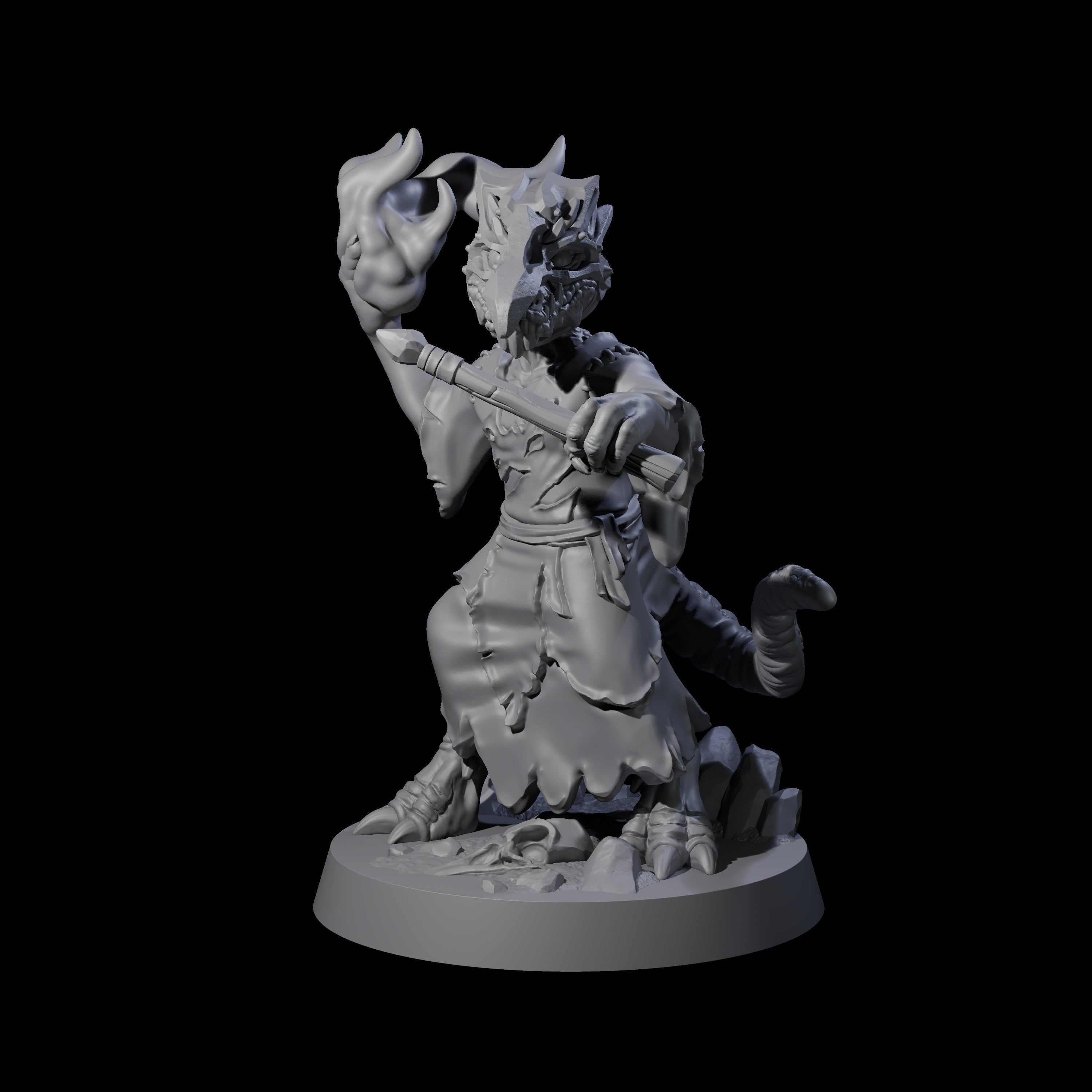 Connected Kobold Wizard Miniature for Dungeons and Dragons, Pathfinder or other TTRPGs