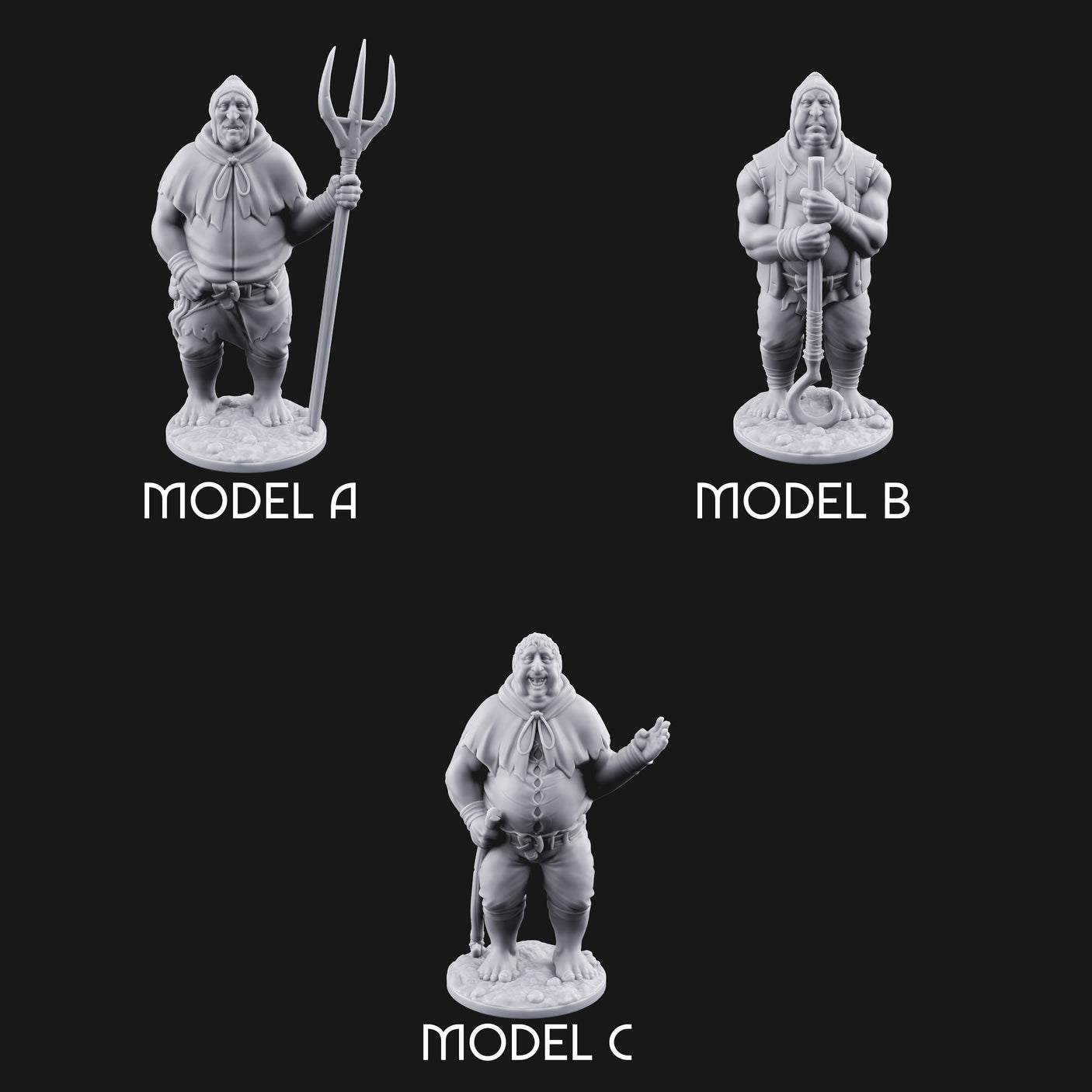 Country Bumkin Human Peasants Miniature for Dungeons and Dragons, Pathfinder or other TTRPGs