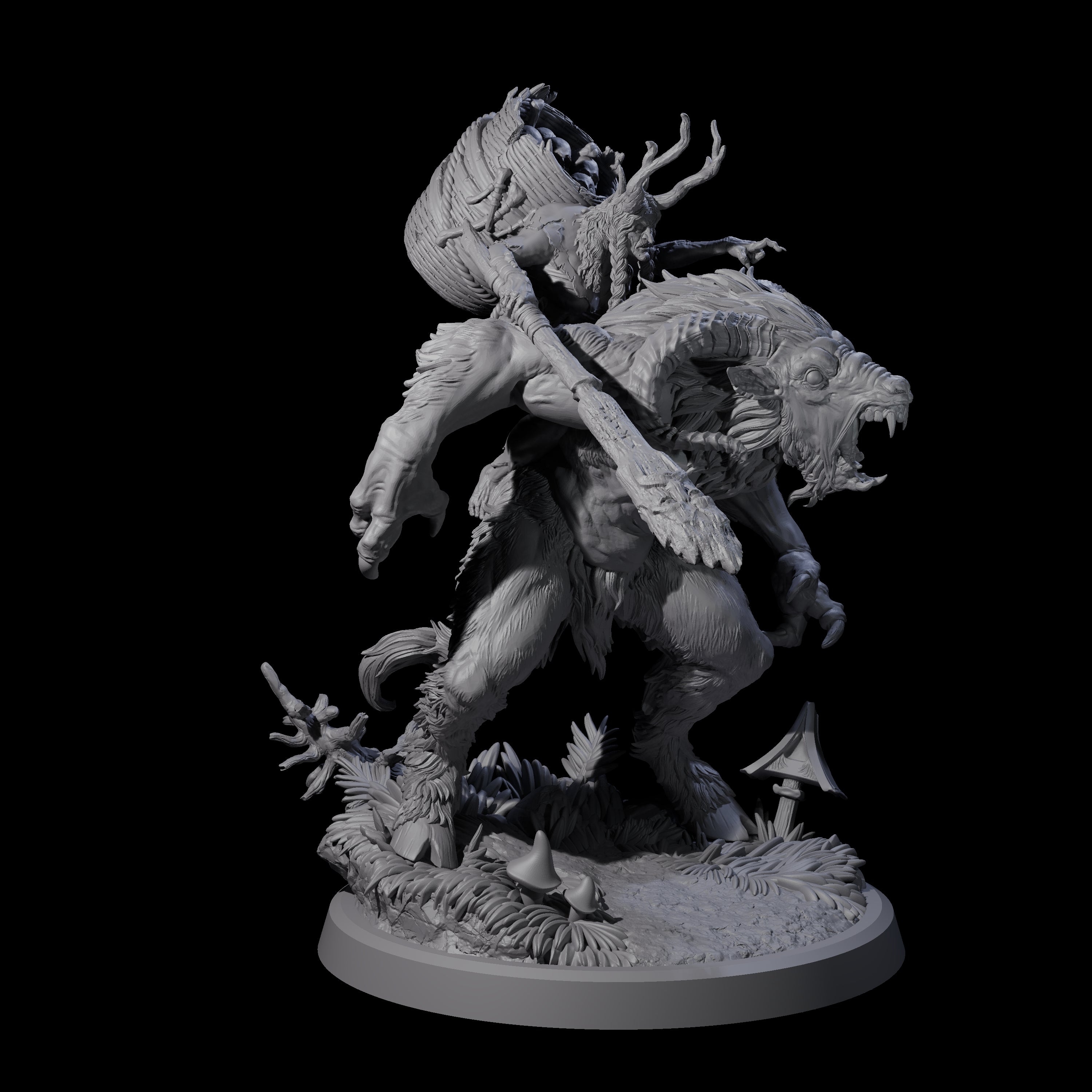 Crazed Forest Hag riding a Beast Miniature for Dungeons and Dragons, Pathfinder or other TTRPGs