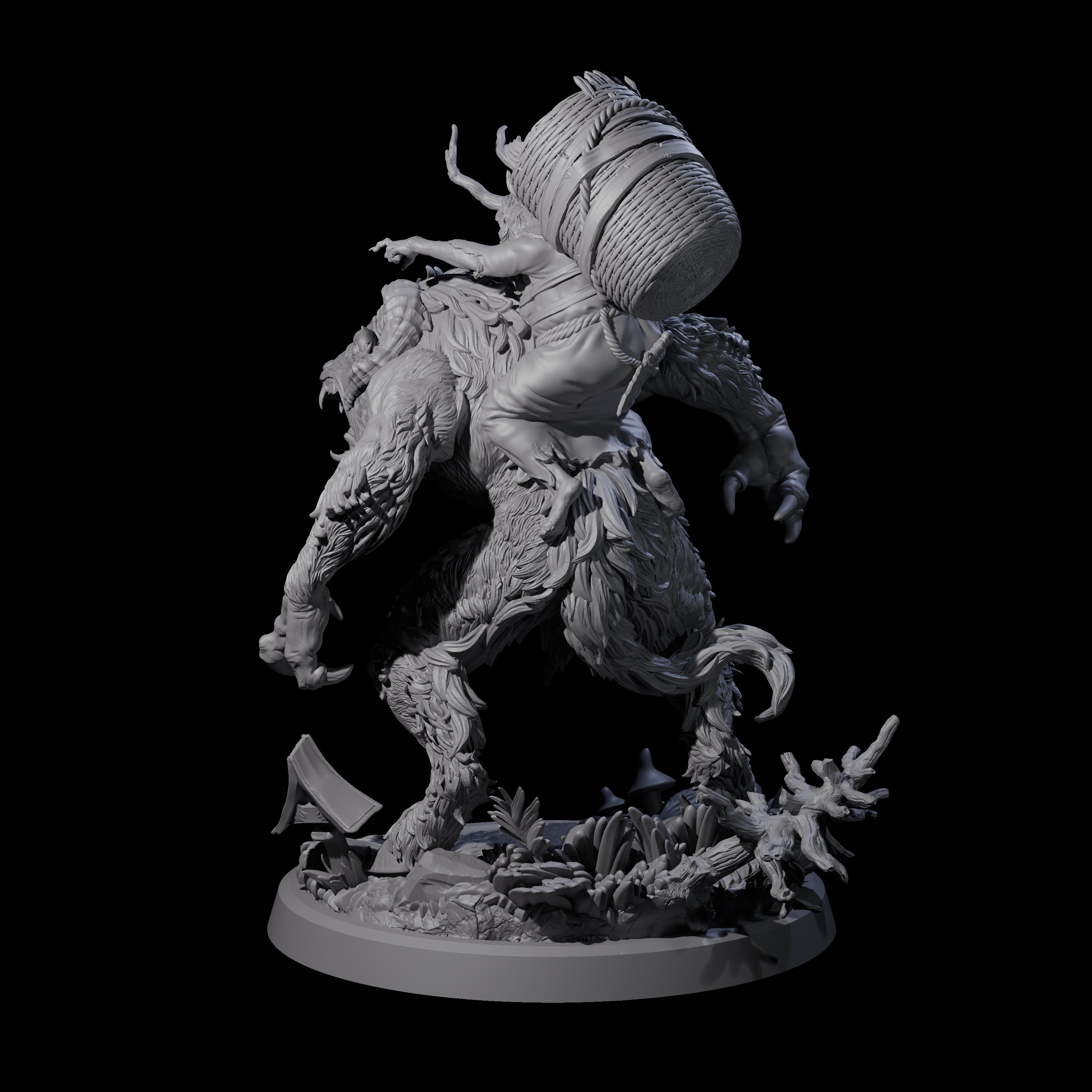 Crazed Forest Hag riding a Beast Miniature for Dungeons and Dragons, Pathfinder or other TTRPGs