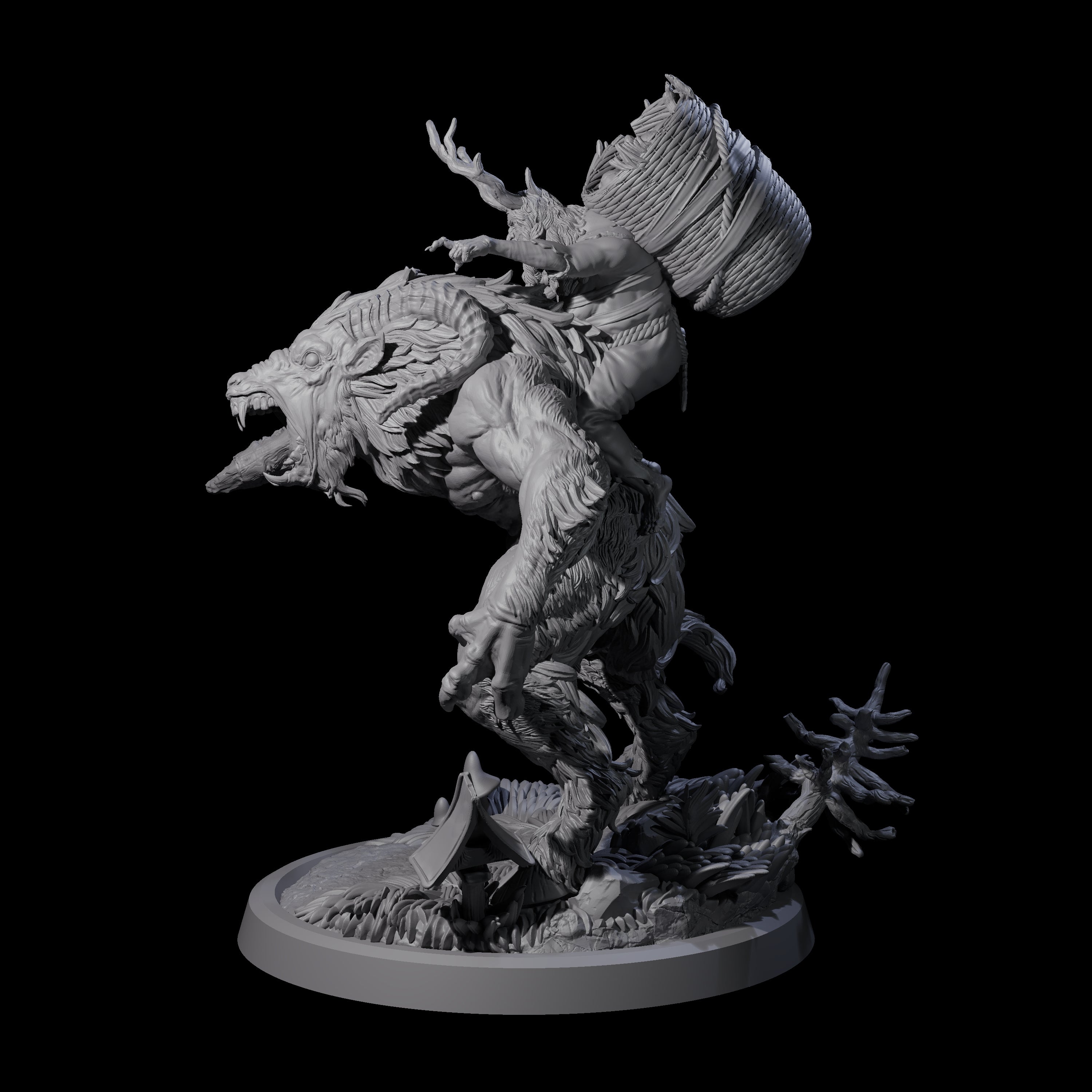Crazed Forest Hag riding a Beast Miniature for Dungeons and Dragons, Pathfinder or other TTRPGs