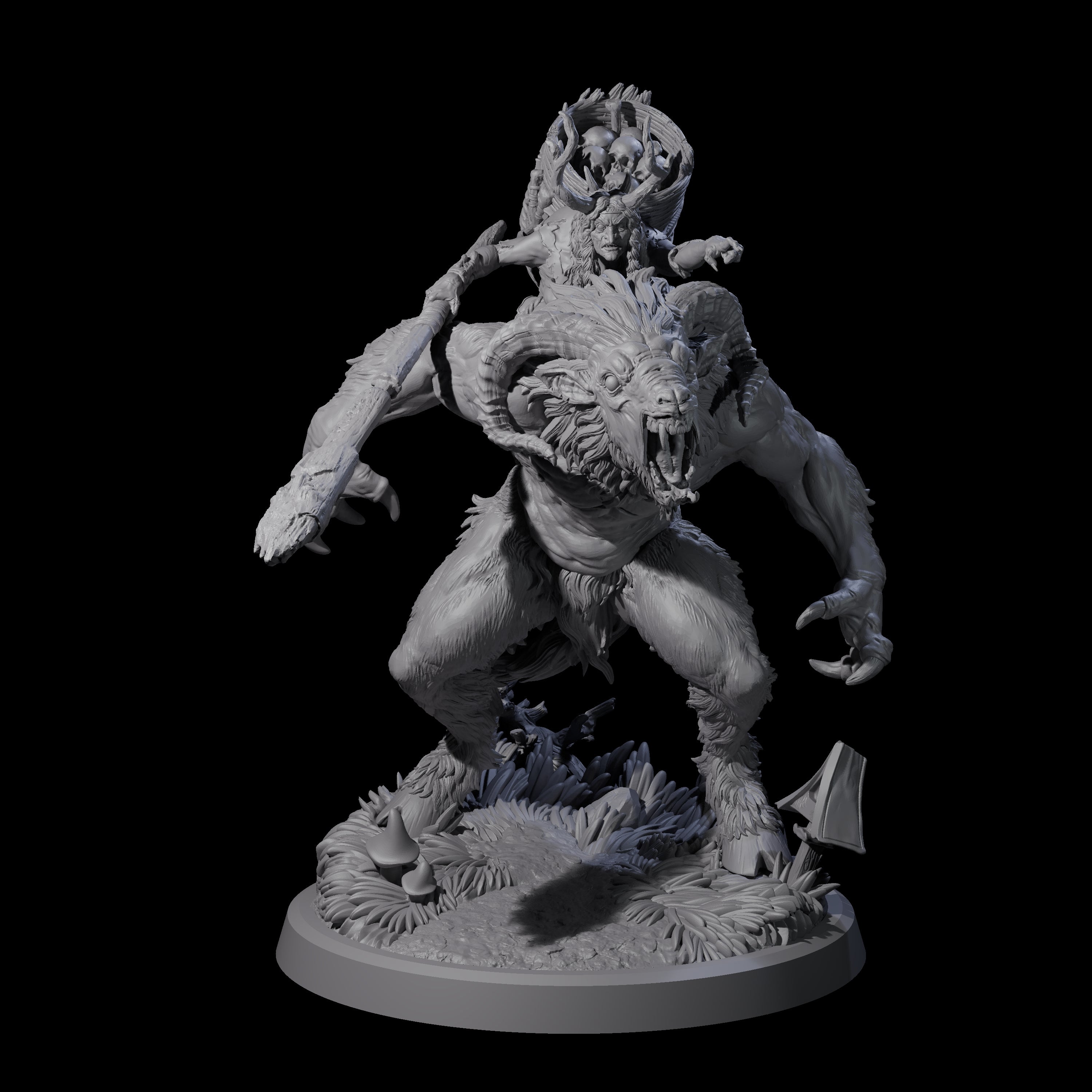 Crazed Forest Hag riding a Beast Miniature for Dungeons and Dragons, Pathfinder or other TTRPGs